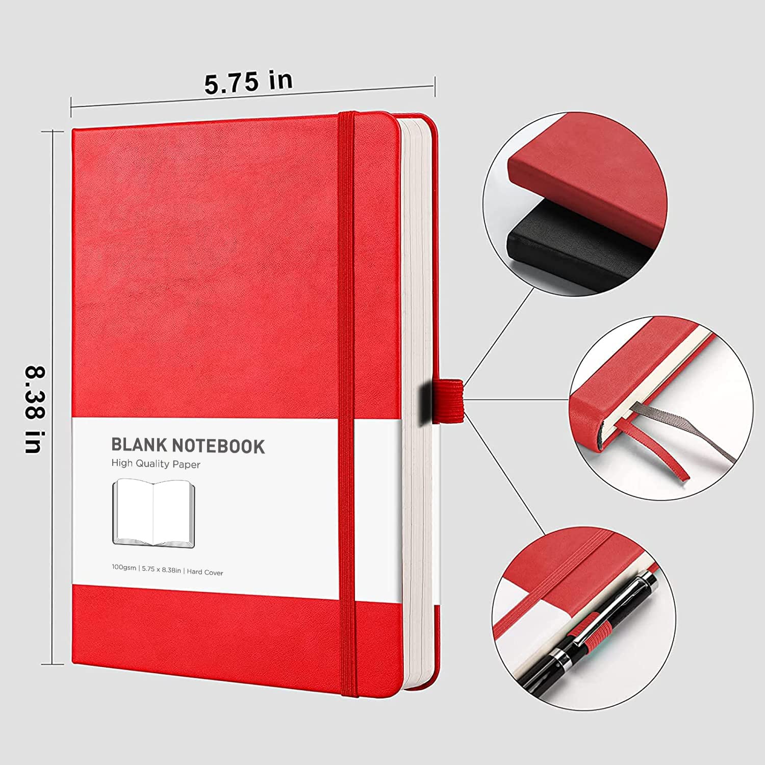 RETTACY Blank Notebook A5 Plain Notebook 2 Pack, 384 Pages Unlined Notebook with 100gsm Blank Paper, Pen Holder, Inner Pocket - Image 2