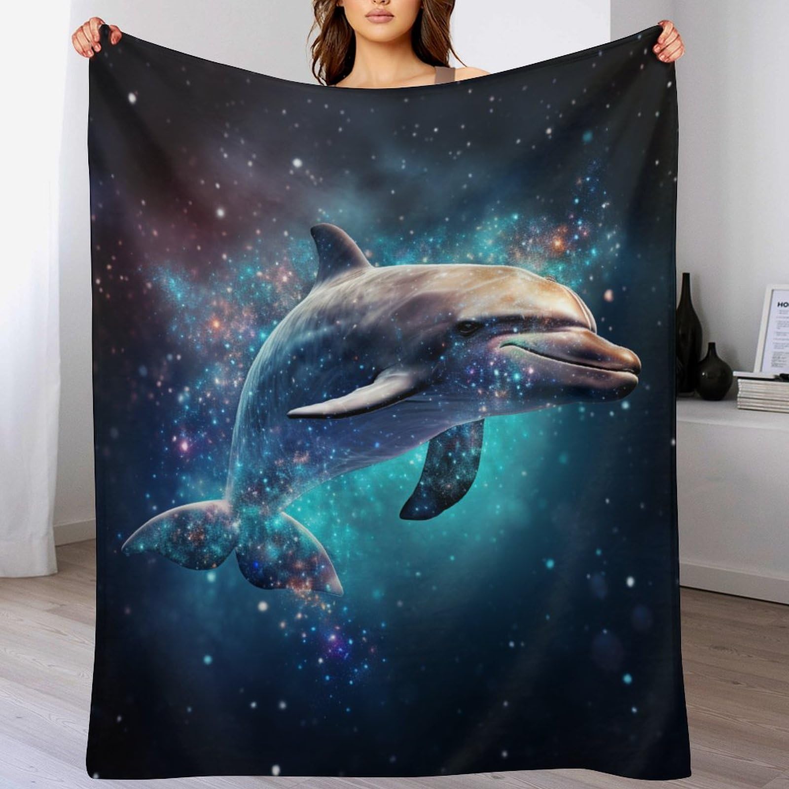 Couverture dauphin 3D en flanelle anti-frissons 150x200cm pour lit et canapé