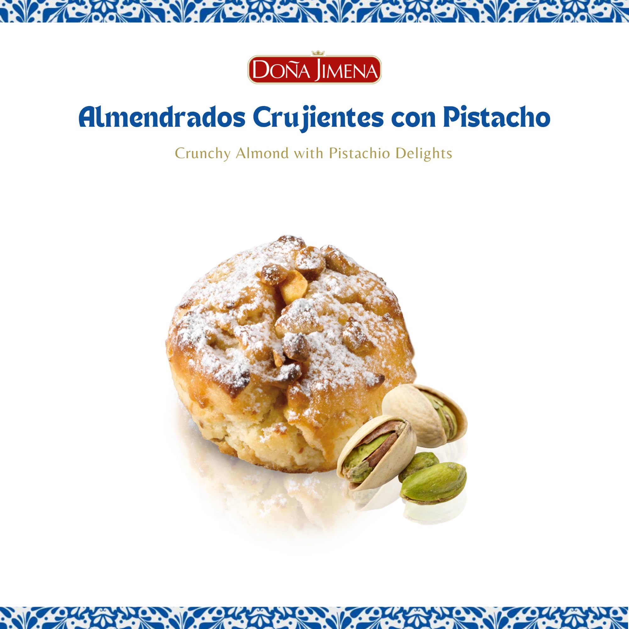 DOÑA JIMENA - Almendrados Crujientes con Pistacho, 200 g, Textura Crujiente con Pistacho y Almendra Tostada, Envasados Individualmente, Dulce Tradicional Español, Calidad Suprema