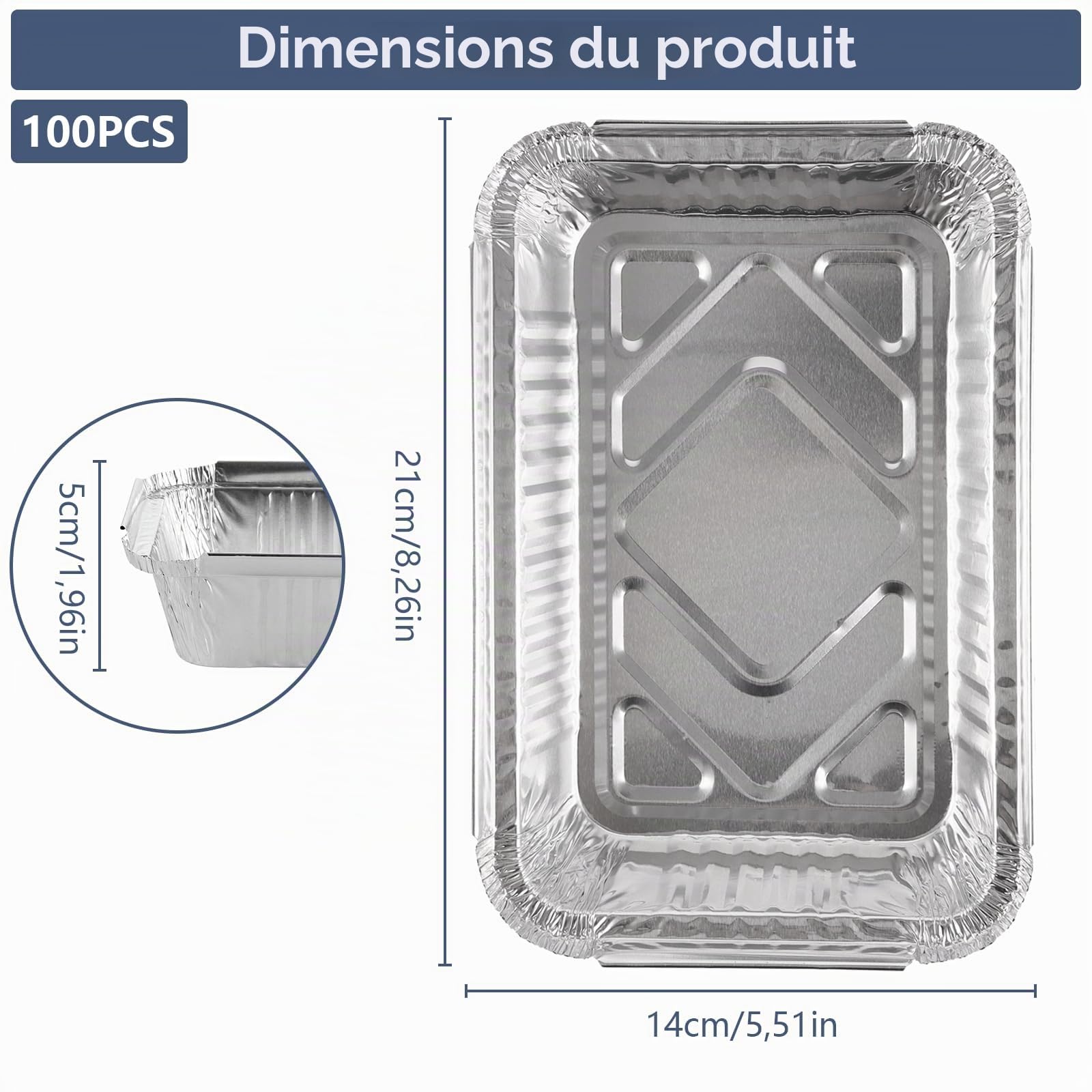 Lot de 100 Barquette Aluminium avec Couvercle 800 ml, Plat Aluminium Jetable 21 x 14 x 5 cm - Pour cuire, rôtir, cuisiner, stocker, griller, emporter