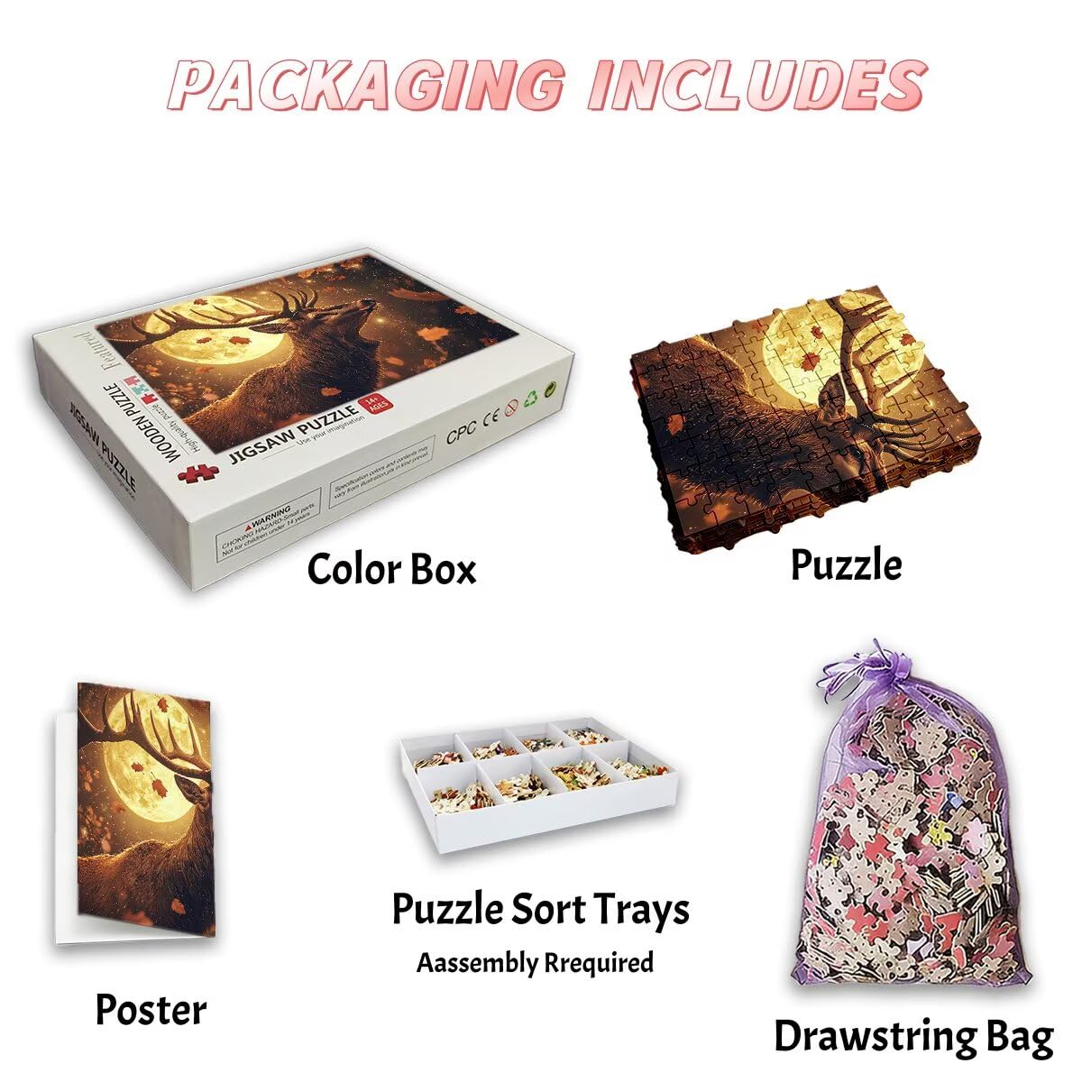 Puzzle 1000 sztuk jeleń, puzzle dla dorosłych, drewniane puzzle kreatywna rozrywka, zabawa, klasyczne puzzle edukacyjne z wysokiej jakości opakowaniem pomysł na prezent dla kobiet, wystrój domu -3132