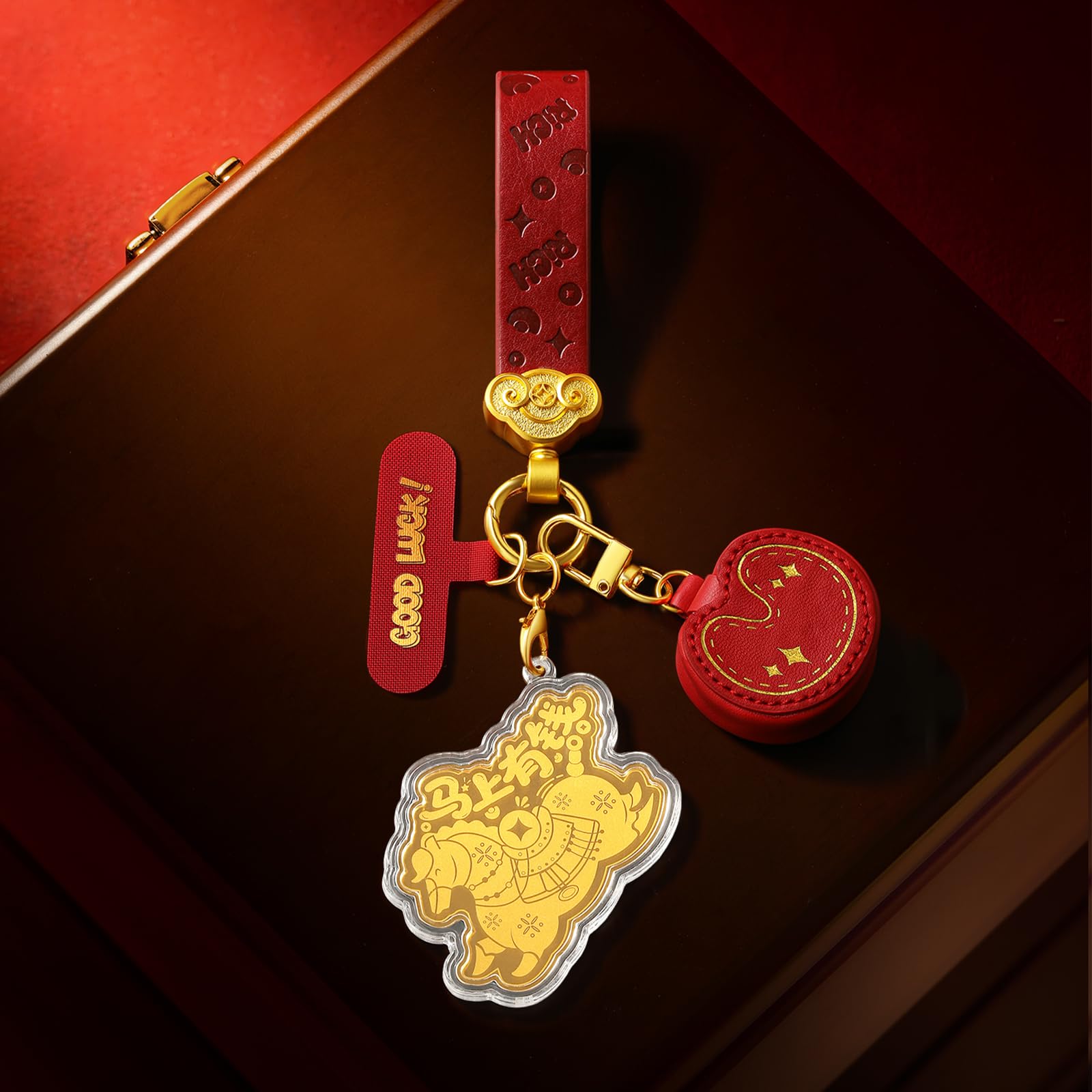 24K Gold Anhänger Schlüsselanhänger Tierzeichen Pferd Charm Schmuck