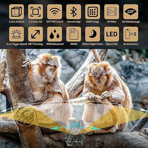 Miniatura 4 de Cámara WiFi801Pro Trail 4K30MP con visión nocturna, conectividad WiFi Bluetooth, movimiento activado impermeable, gran angular de 120 para caza y