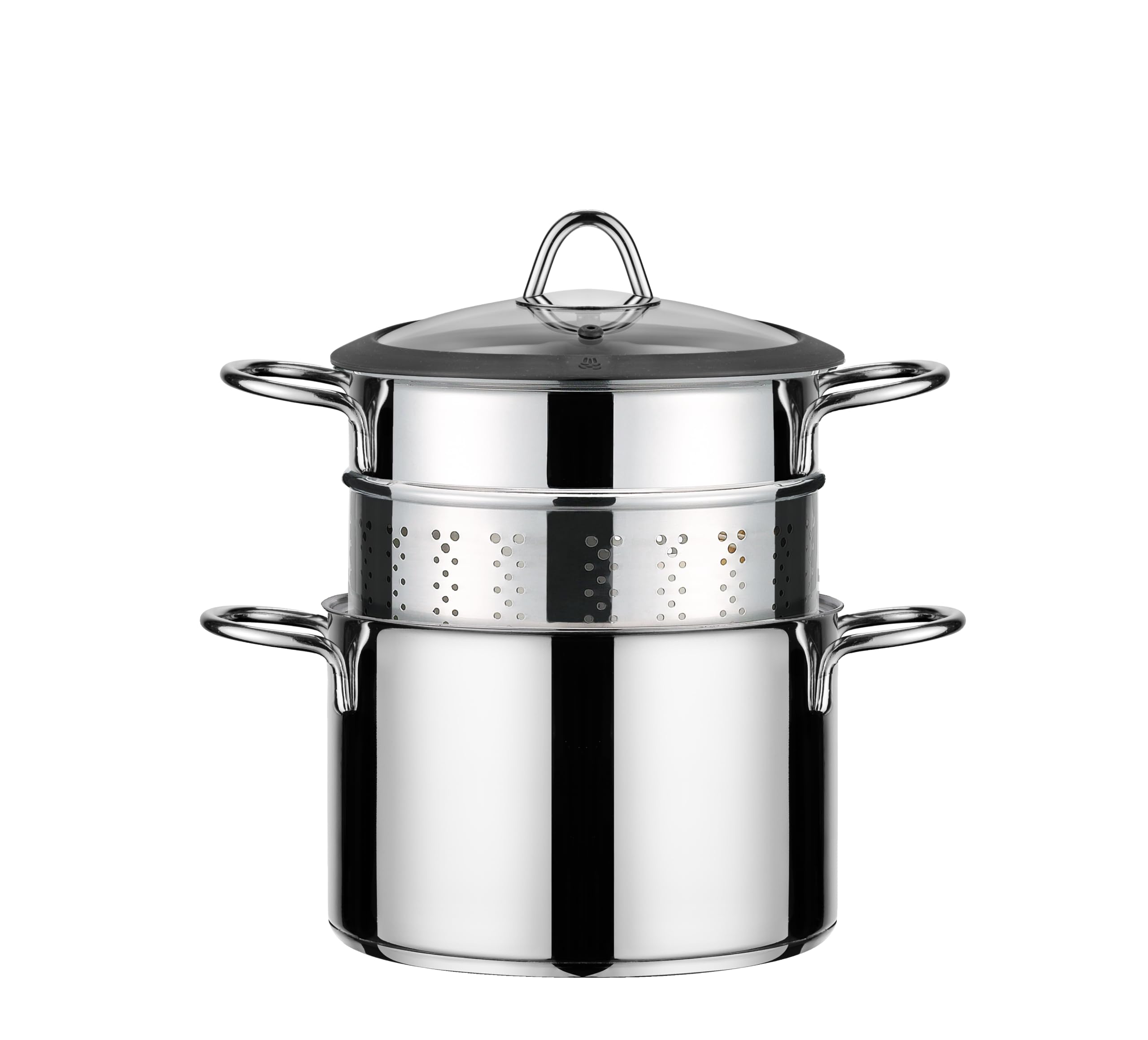 Milano - Olla para pasta, pasta, de acero inoxidable 18/10 con cesta escurridora y tapa de cristal, diámetro de 22 cm, todos los tipos de cocina, fabricada en Italia