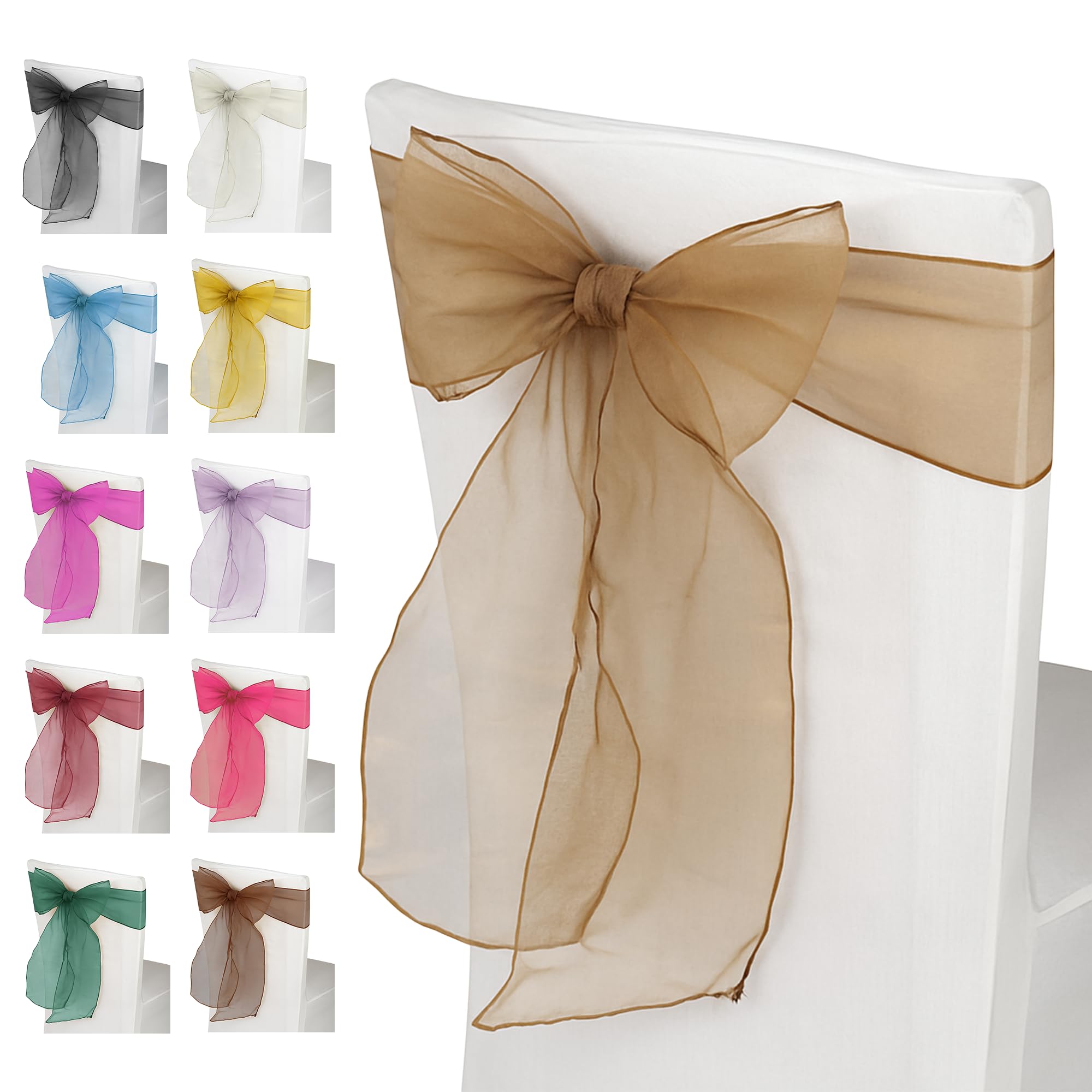 Event Decor Shop 25pcs Antique Gold Organza Chair Sashes – Wide Sashes for Fuller Bows, Ideal for Wedding, Birthday, Reception, and Anniversary Party Decorations, 17x280cm
