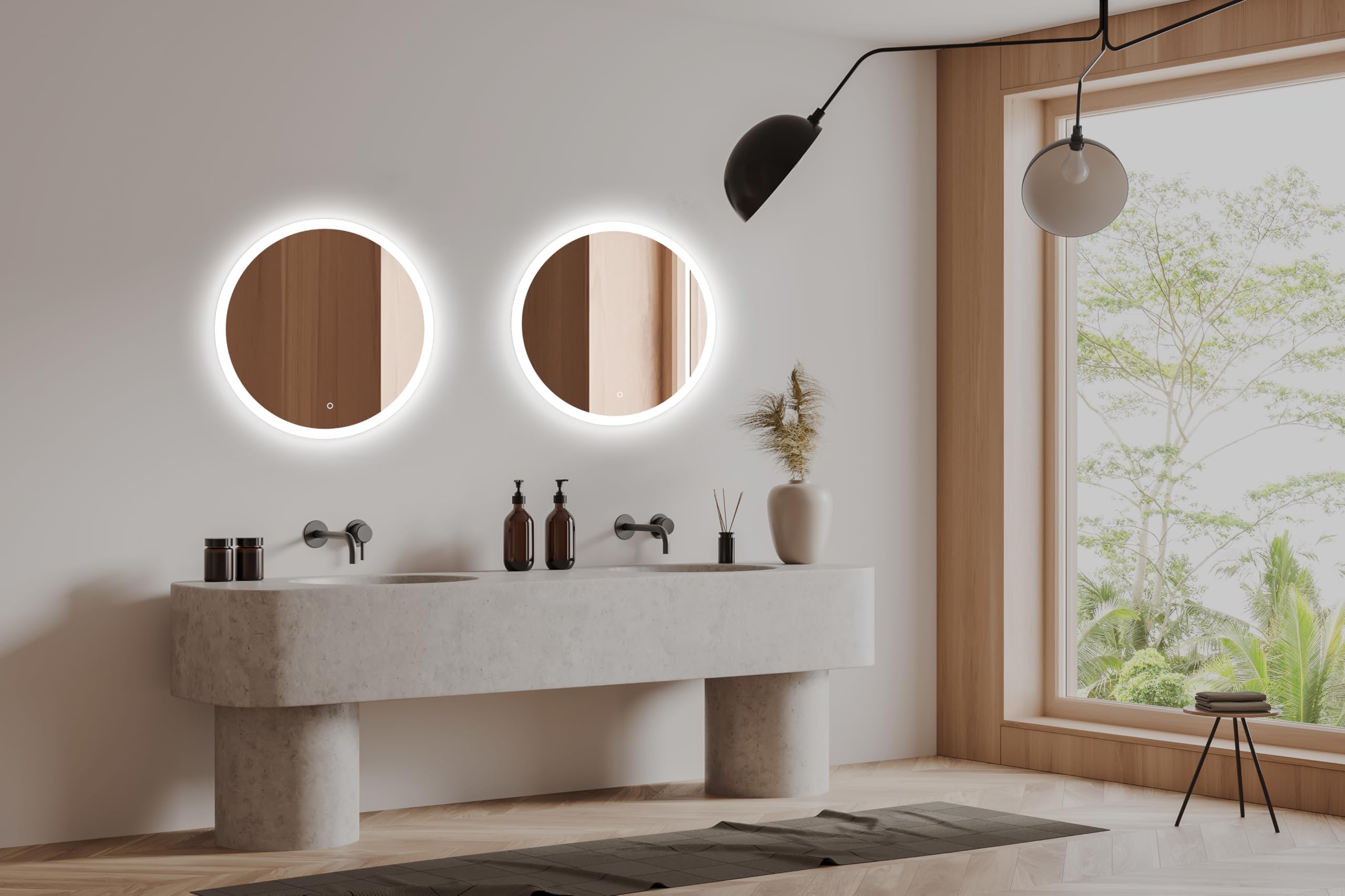50 cm Okrągłe lustro łazienkowe z oświetleniem LED, Okrągłe lustro ścienne LED z włącznikiem, Lustro z naturalnym białym z światłem, Podświetlane z przodu