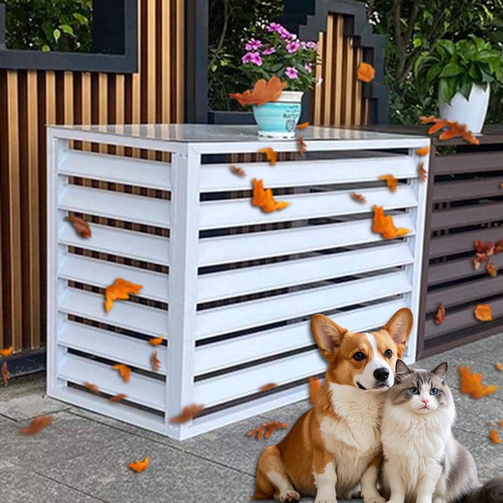 QYMYOZ Aluminum Alloy Air Conditioner Cover & Privacy Fence Panels - 4 Louvered Outdoor Partition Fencing (White, 100x50x70cm / 39x20x28in) for Enhanced Protection & Aesthetic A