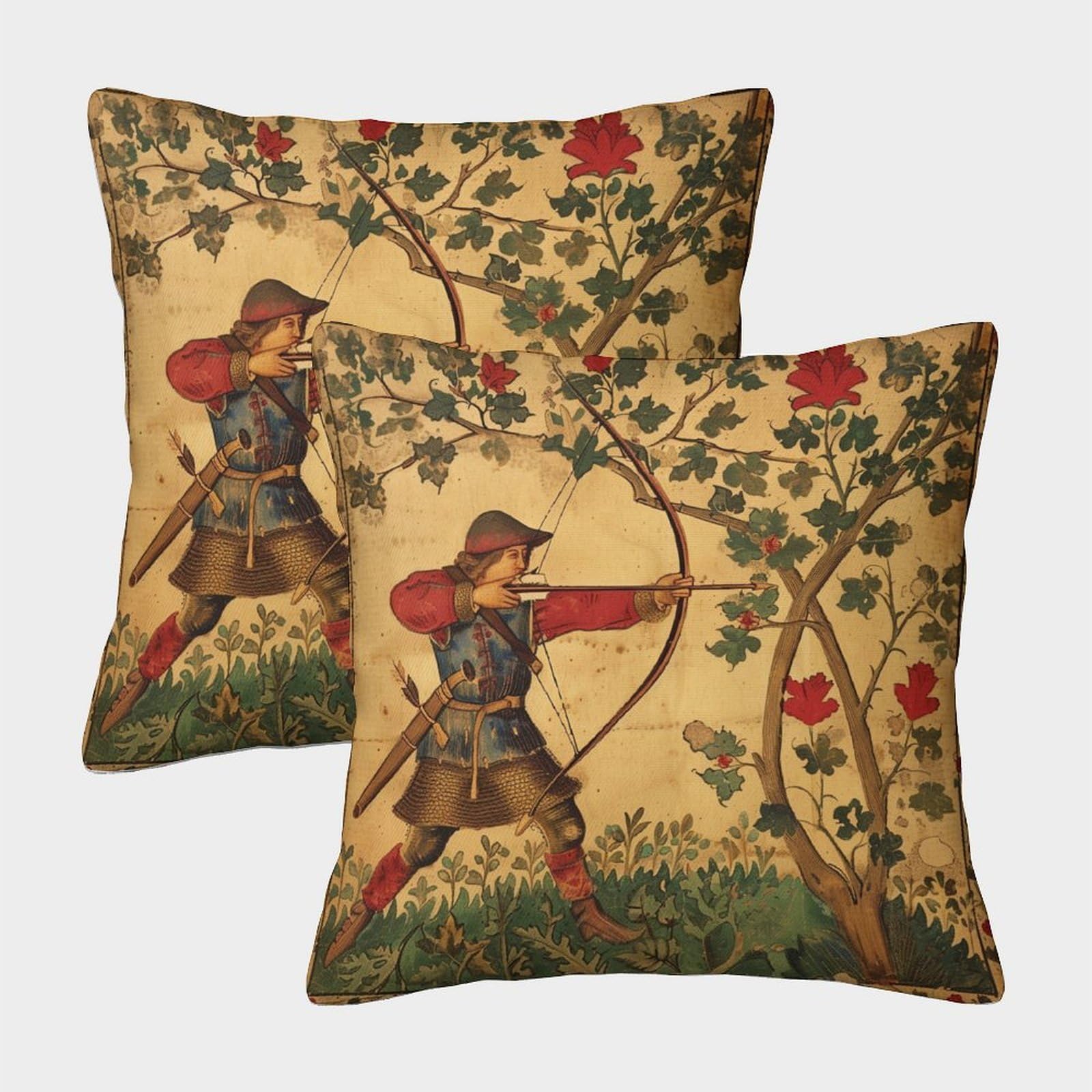 kaiyun 2 Pack Robin Hood, Archery,Plants And Flowers 3D Image Printed Single-sided Cushion Cover 45x45cm