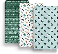 Vista 5 de The Peanutshell Paquete de 3 sábanas bajeras de corral suaves y transpirables para bebé niño, sábanas para cuna de bebé, colchón Pack N Play, se
