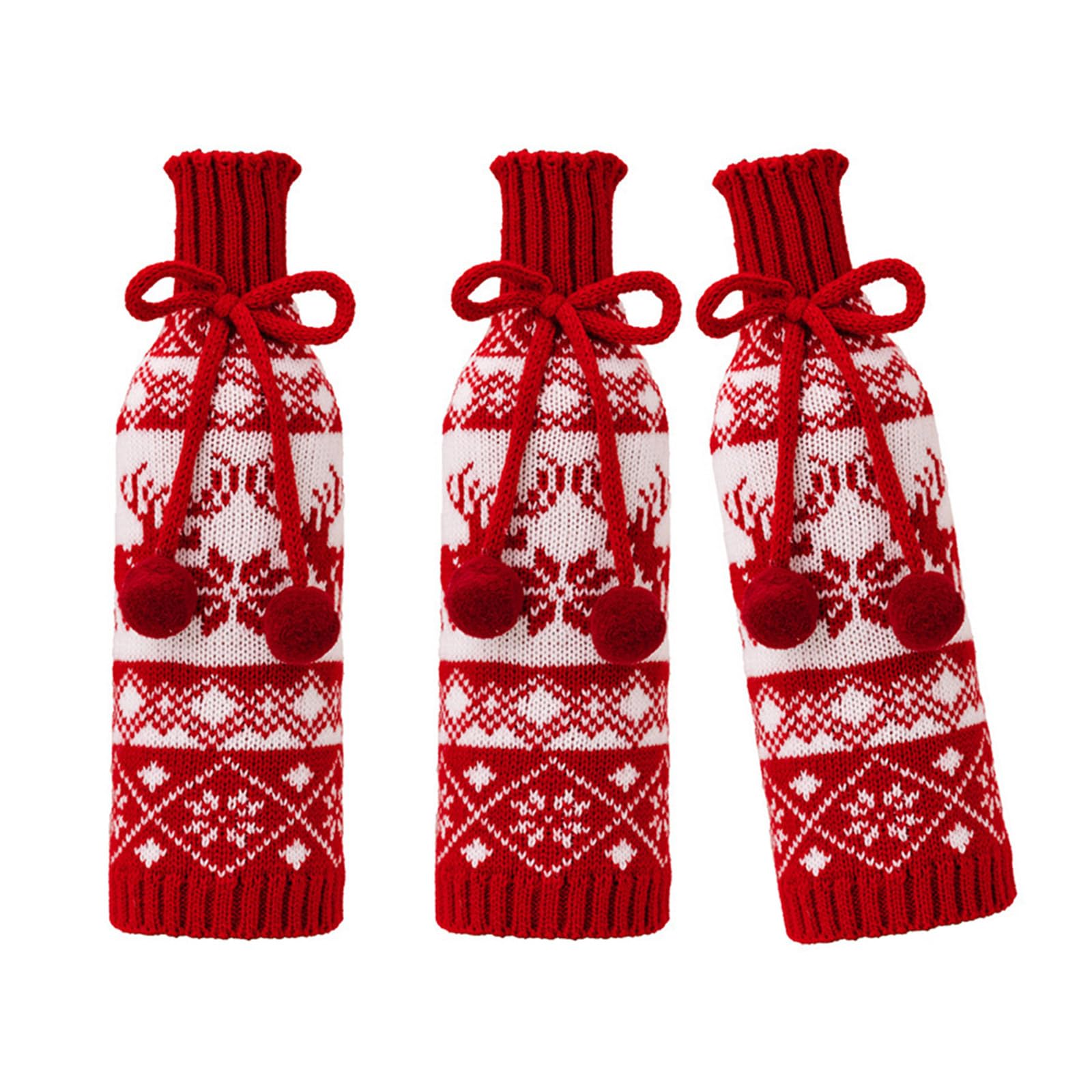 Hsioluted 3pcs Knits Snowflake Wine Bottle Covers Wine Bottle Dressings for Enhances Christmas Table Setting Decorations Knits Snowflake Sweaters