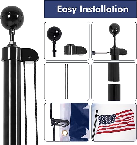 Miniatura 6 de BMFTRRI Kit de asta de bandera de 20 pies para exteriores en el suelo, asta de bandera seccional de aluminio resistente al aire libre, parte