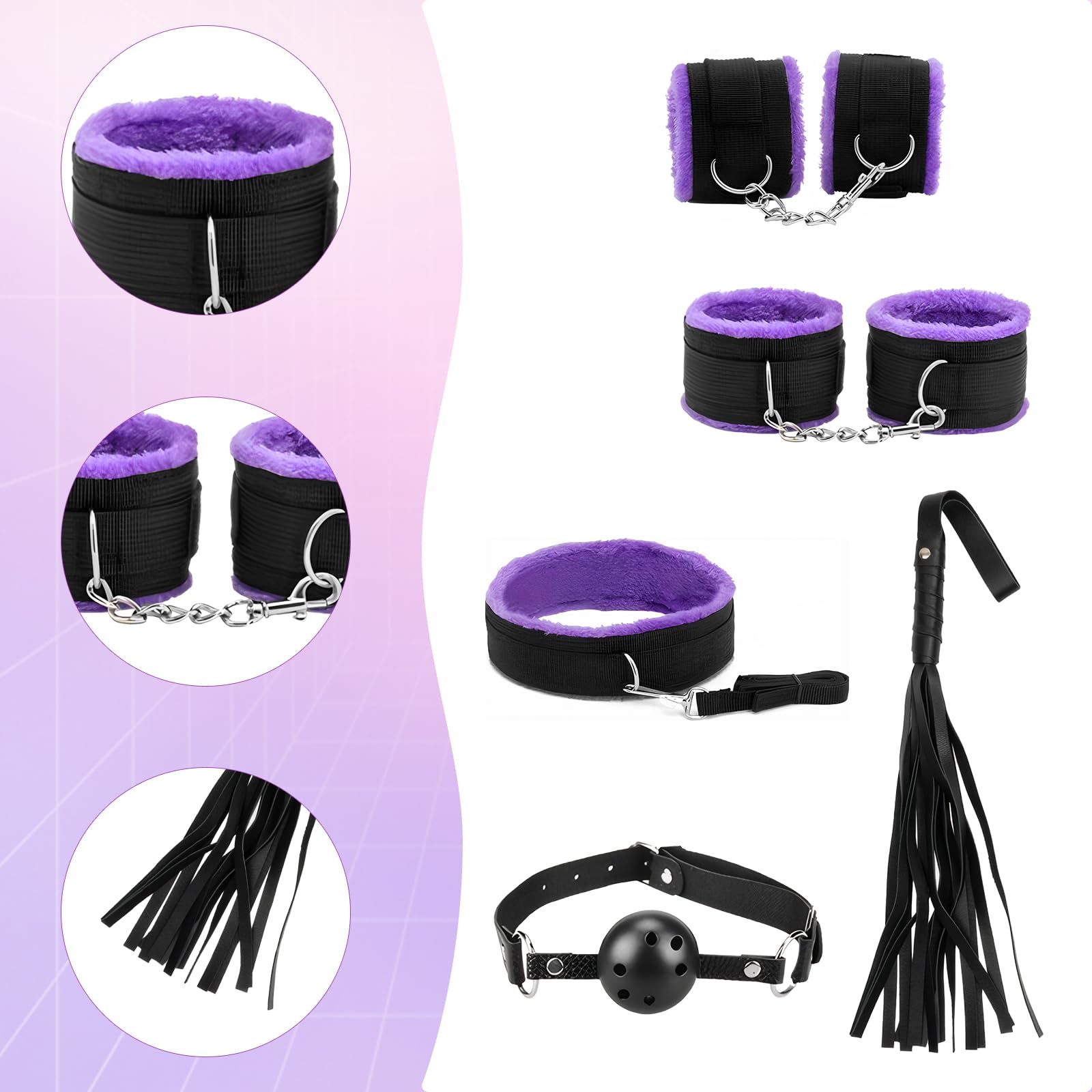 Kit de Bondage kit BDSM 15 pièces, Accessoire Ensemble de Bondage pour Couples Kit de Contention pour Débutants Un Kit Essentiel pour des Moments Intimes entre Hommes et Femmes.Violet