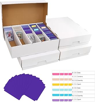 5 Row Trading Card Storage Box,3950-count Cardboard Storage Box with 32 Pcs Dividers+48 Pcs index Labels for Mtg, Tcg, Sports Cards 4 Pack-Large