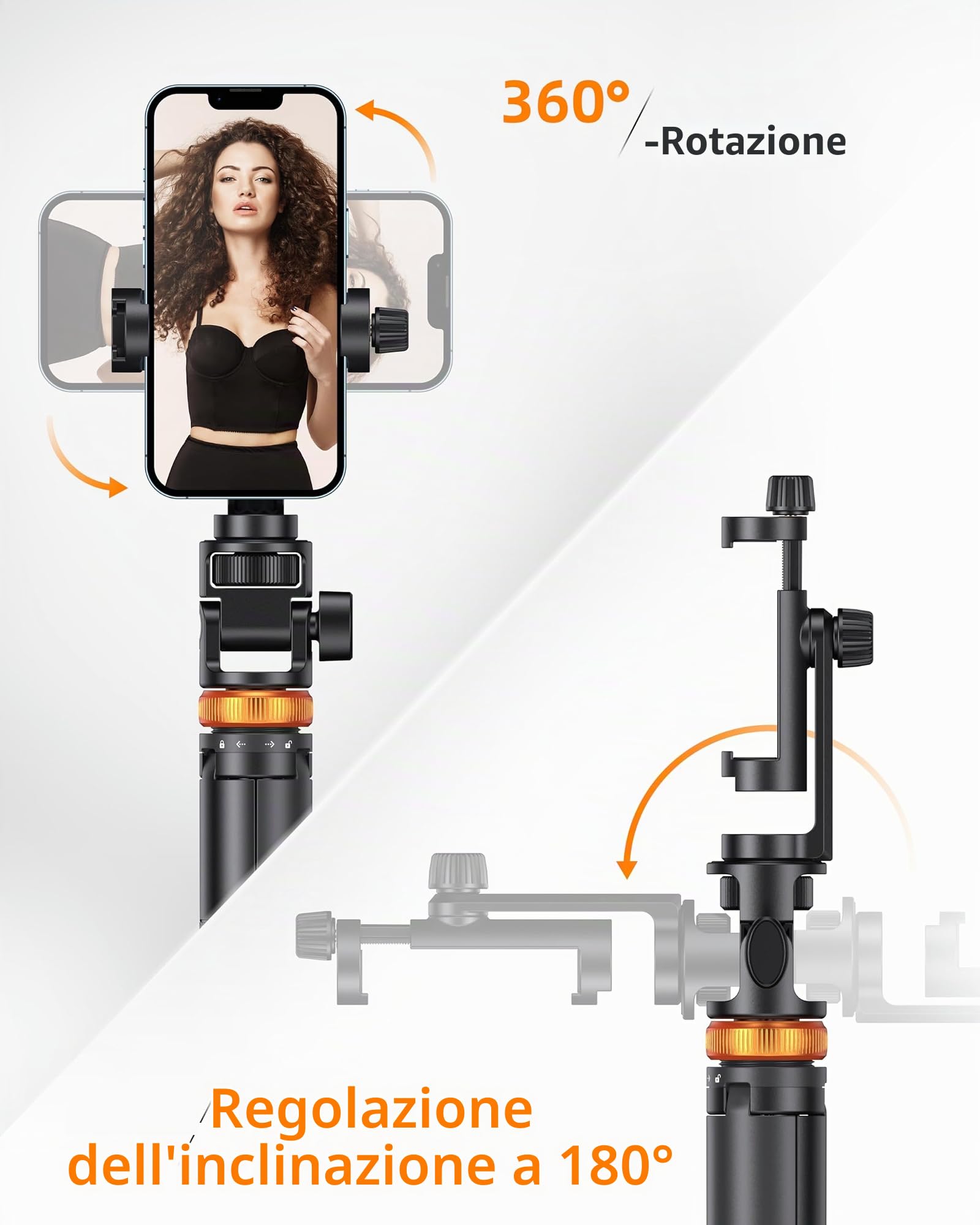 eucos Treppiede per cellulare per smartphone e bastone per selfie con telecomando, 158 cm, componenti strutturali e segmento estensibile, estensibile, girevole, per iPhone/Android