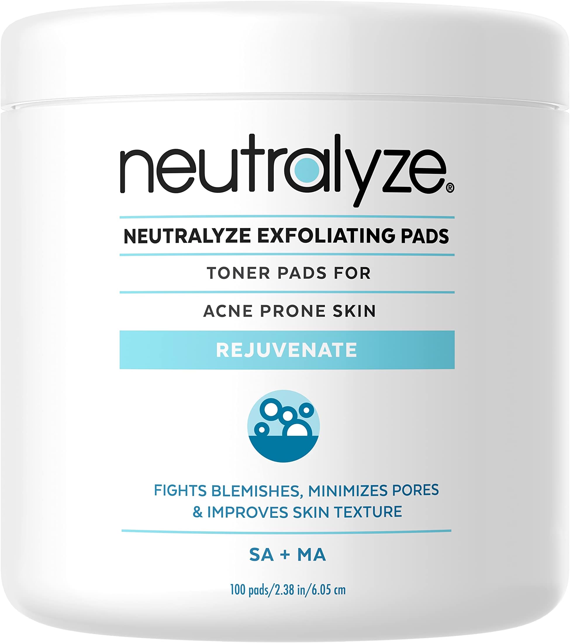 Exfoliating Acne Treatment Wipes - Maximum Strength, Textured Acne Pads with Mandelic Acid & Salicylic Acid for Face & Body - Suitable for All Skin Types, Teens & Adults (100 Wipes)