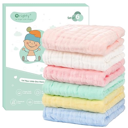 Orighty Paquete de 6 paños de muselina para bebé, paños suaves para recién nacidos, toallas absorbentes de baño y cara para bebé, toallitas para
