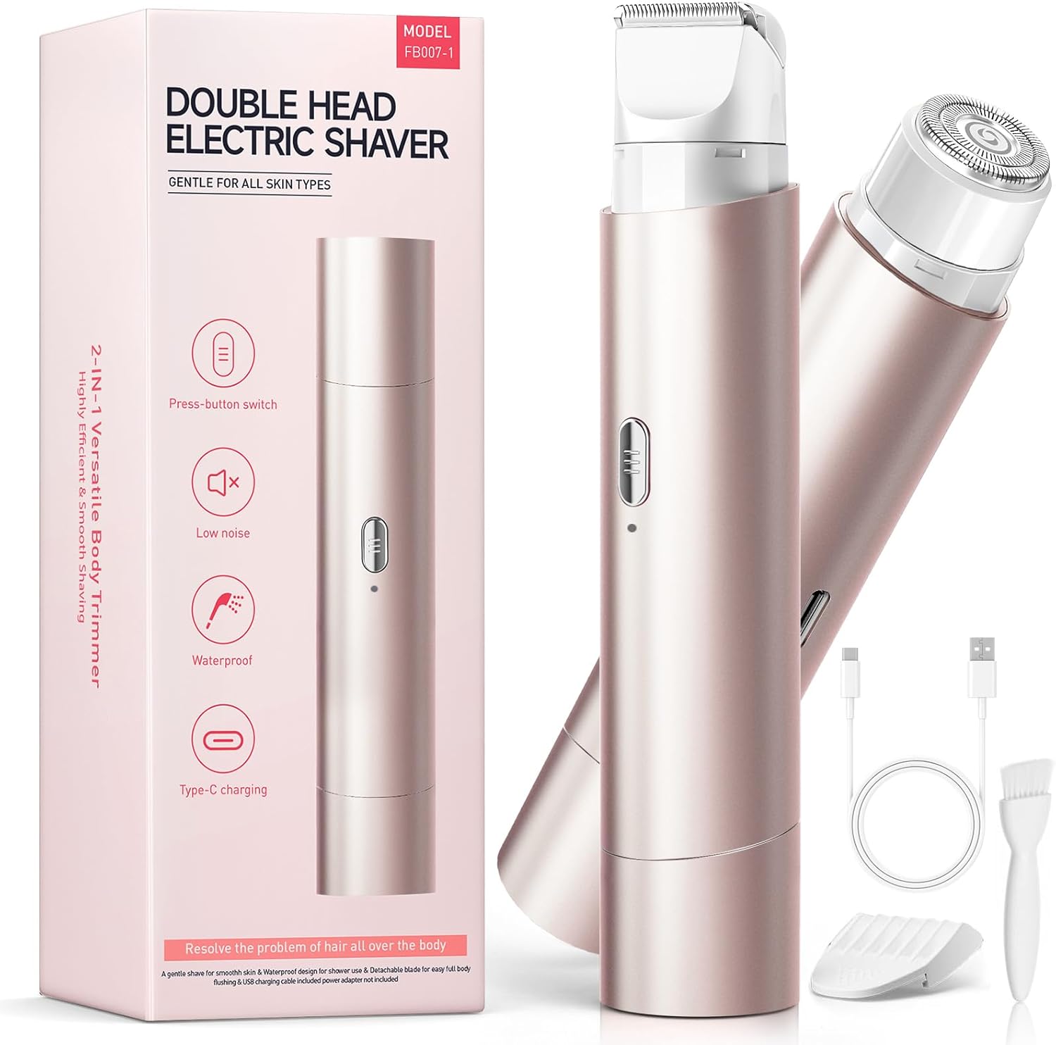 Bikini Trimmer for Women,Shaver with Dual Heads for Body Pubic Hair,Electric Razors for Women,Facial Razor for Travel,IPX7 Waterproof,Smooth Ceramic Blade for Underarm Body Leg Face (Mist Pink)