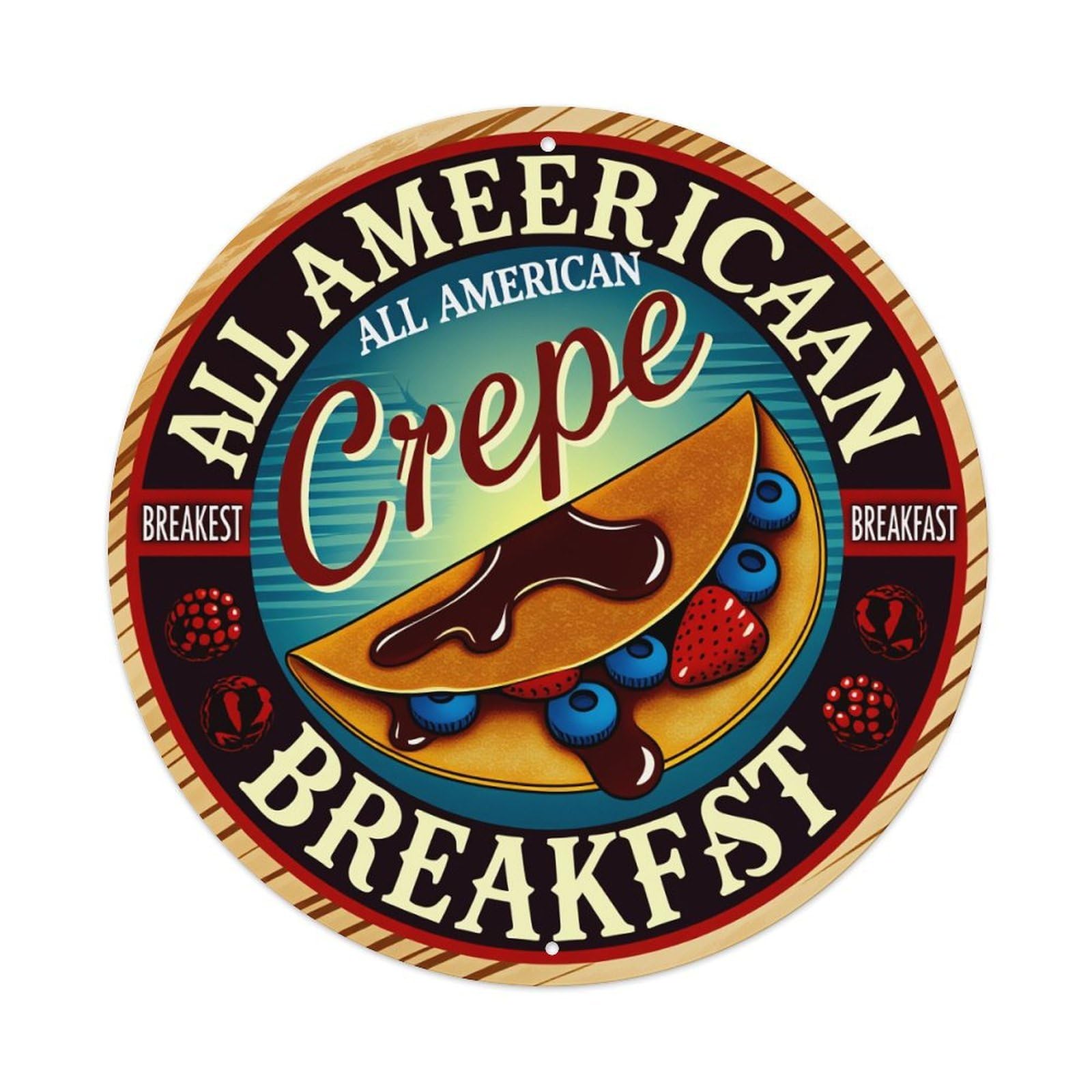 All American Crepe Breakfast Pattern Metal Tin Sign Plaque