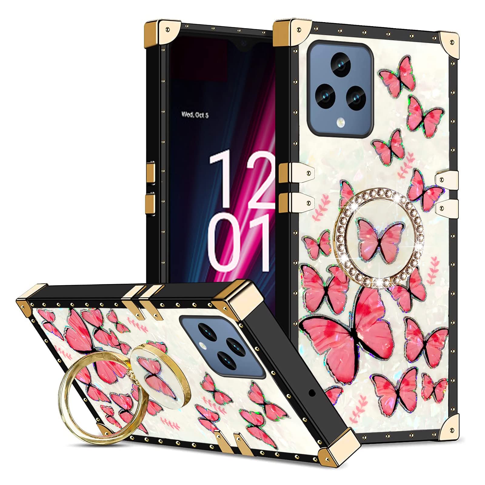 KuDiNi for Revvl 6 5G Case, Revvl 6 5G Phone Case for Women, Glitter Girly Stylish Retro Shock Soft TPU Edge Protective Cover with Kickstand for for