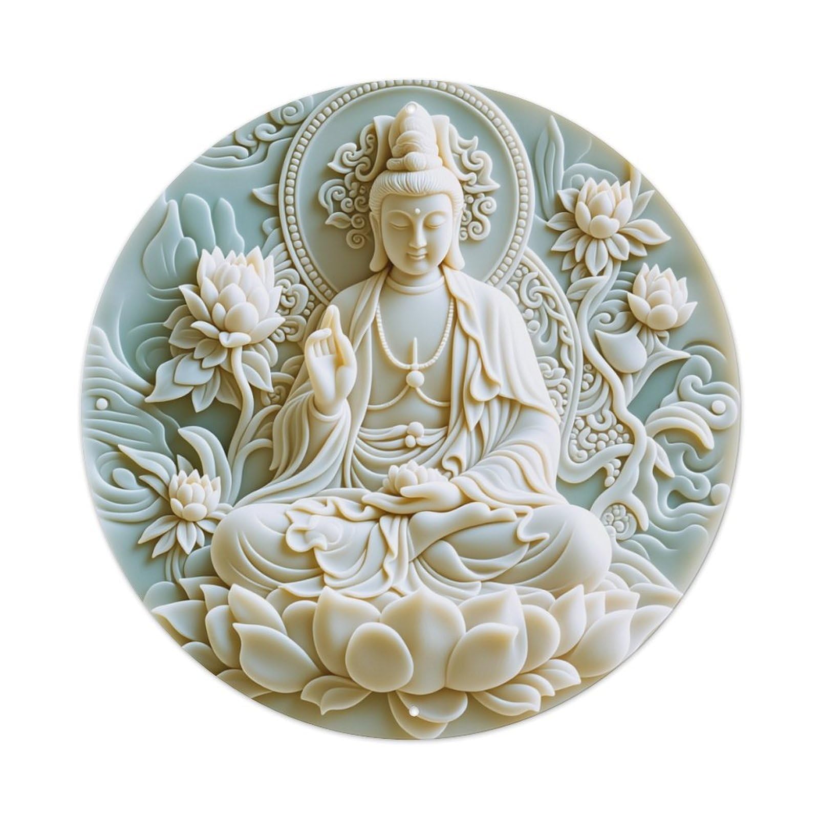 Buddha Lotus Floral Relief Art_1 Round Tin Sign Vintage Style Metal Sign Home Bar Garden Wall Plaque Decor Metal Poster 8x8 Inch
