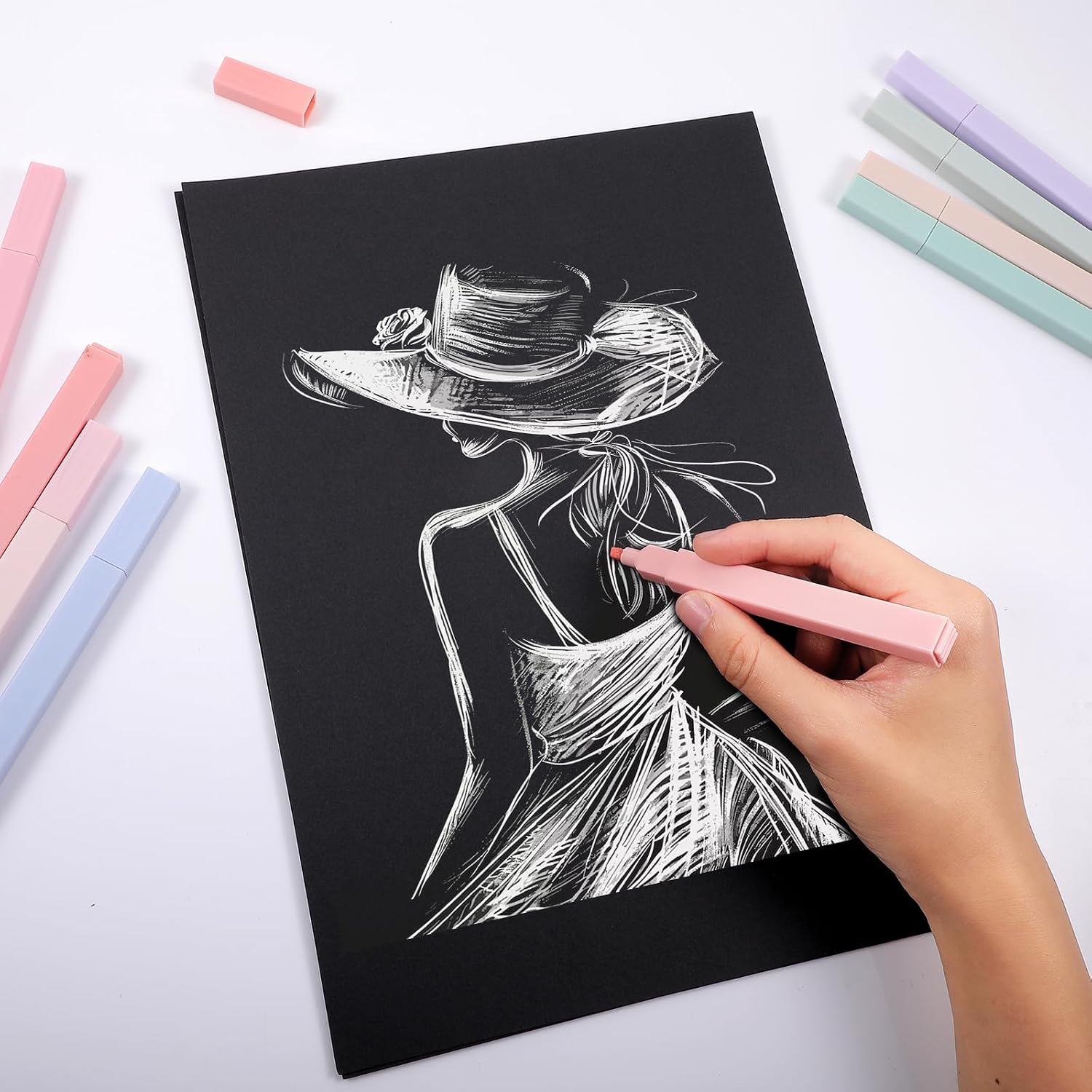 100 Sheets Black Sketch Drawing Paper Heavyweight 150 GSM /100 Lbs Artist Drawing Paper Sketchbook for Colored Pencil, Oil Pastel, Charcoal, Gel Pen, Chalk(9 x 12 Inches)