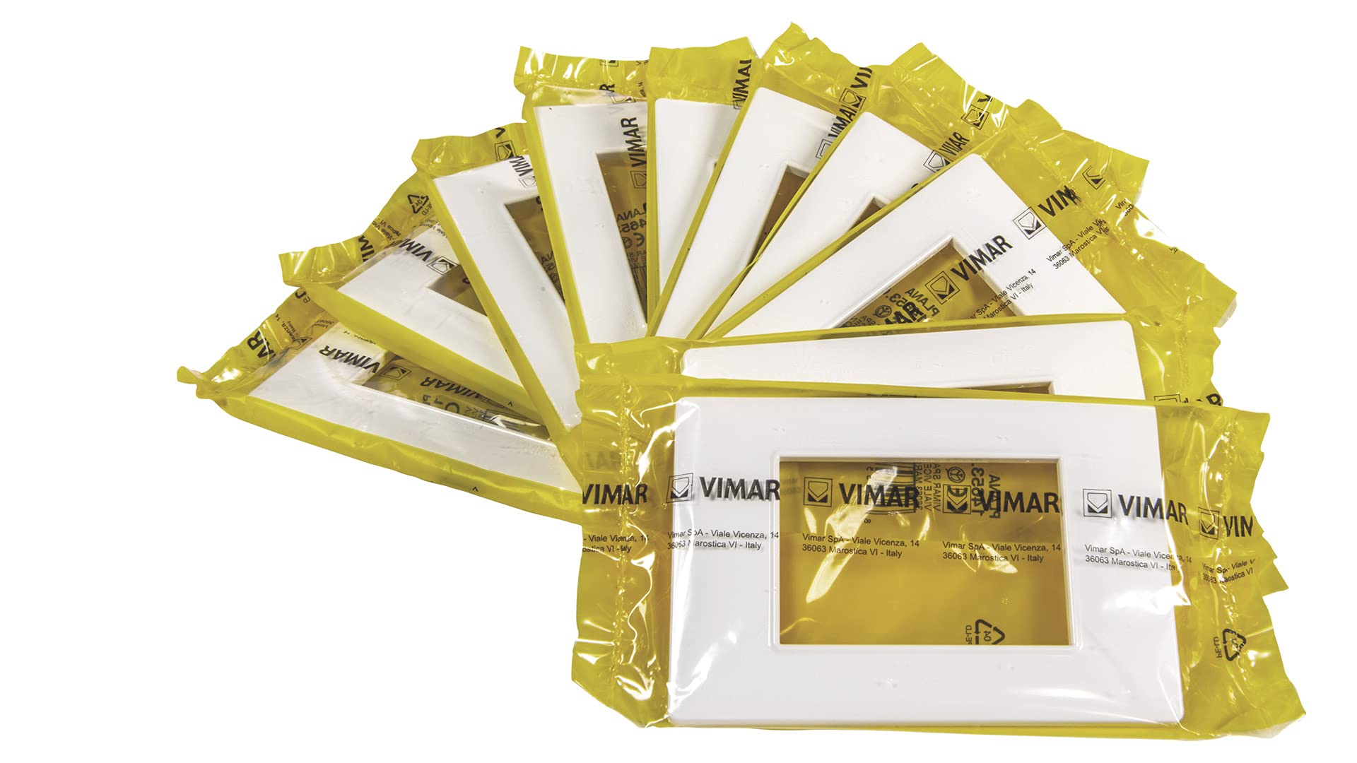 Vimar Plana 0T14653.01 Placca 3 moduli in tecnopolimero, 10 pezzi, bianco & Plana 0T14613 Supporto 3 moduli, con viti, per scatole 3 moduli, 10 pezzi