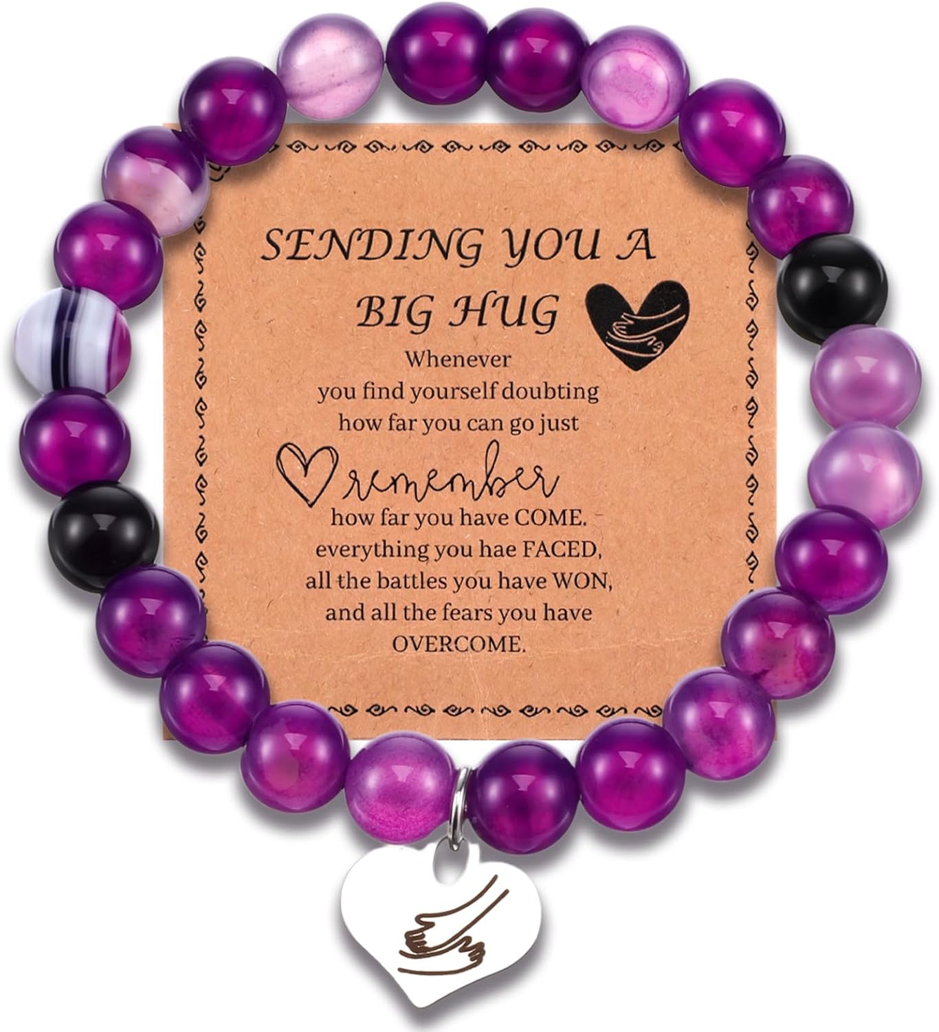 Natural Amethyst Bracelet for Women, Encouragement Gifts for Anxiety, Get Well Soon Inspirational Gifts on Thanksgiving Christmas Valentine's Day