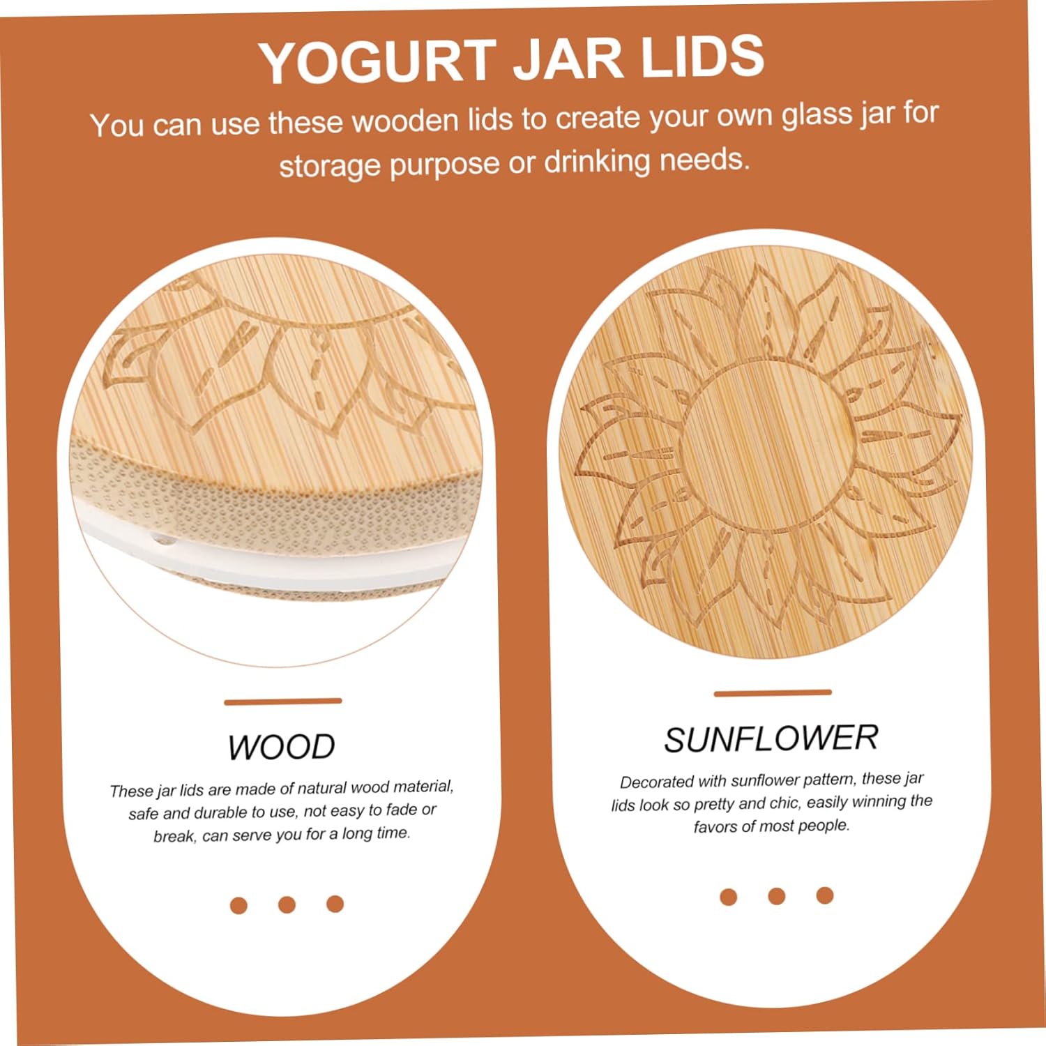 Ciieeo 16pcs Wood Yogurt Jar Lids Sunflower Pattern Airtight Sealing Lids for Jars and Chic Design for Storage and Drinking Needs