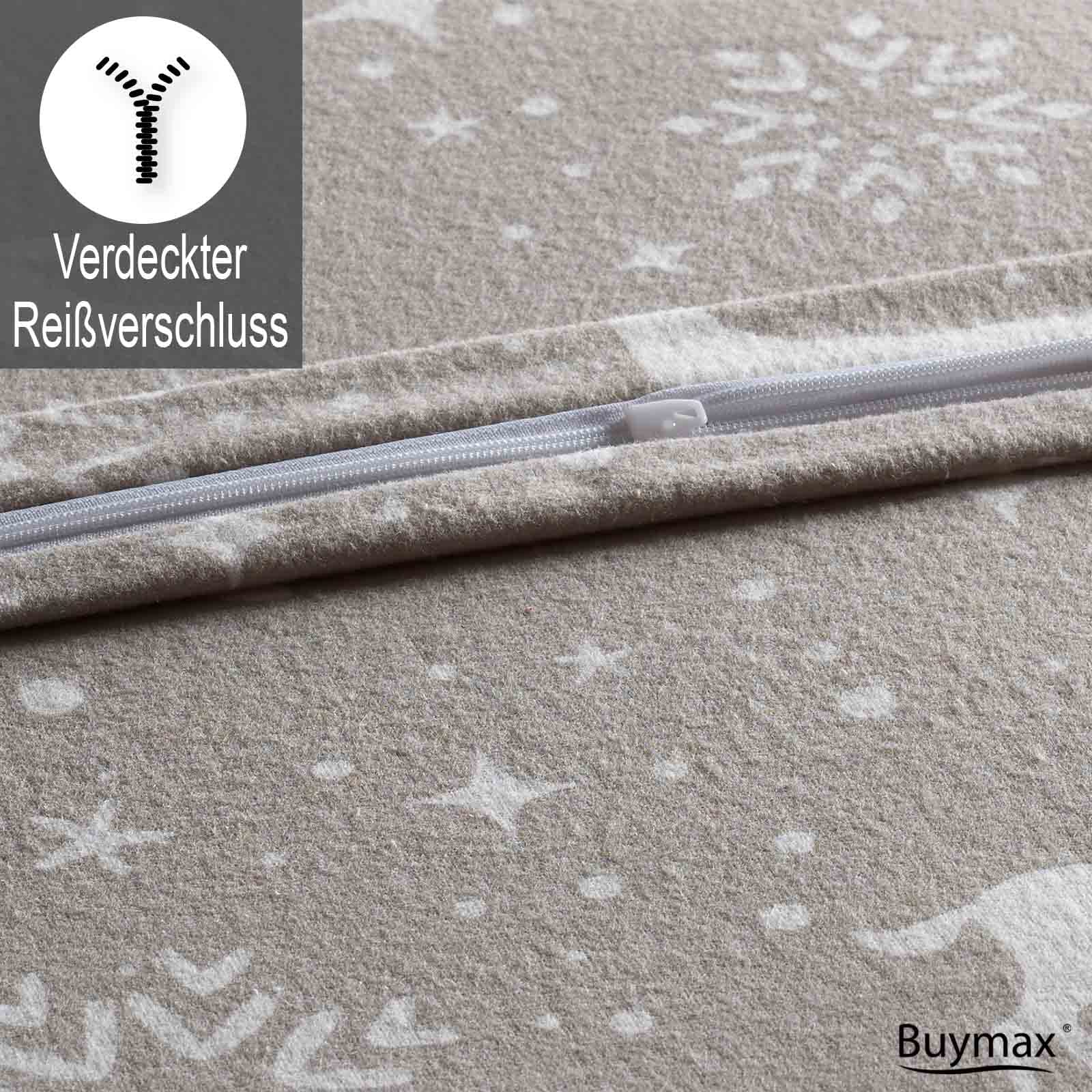 Biber Bettwäsche 135x200 cm Flauschige Winterbettwäsche 2 Teilig 100% Baumwolle mit Reißverschluss Bettwäsche-Set Kissenbezug 80x80cm, Wendebettwäsche Rentier Schneeflocke, Weiß Grau