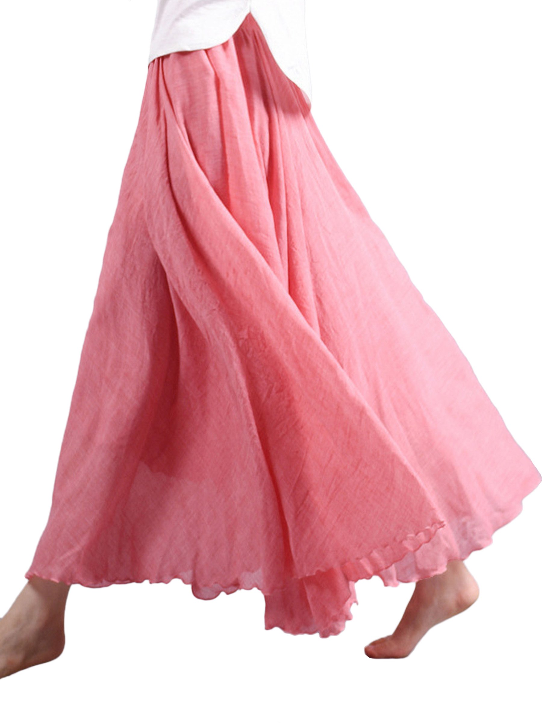 Mujer Algodón Lino Falda Larga Maxifalda Playa Cintura Maxiskirt Elástica Doble Capa para Vacaciones Casual - para Talla 34/36/38/40/42 o Talla XS/S/M/L