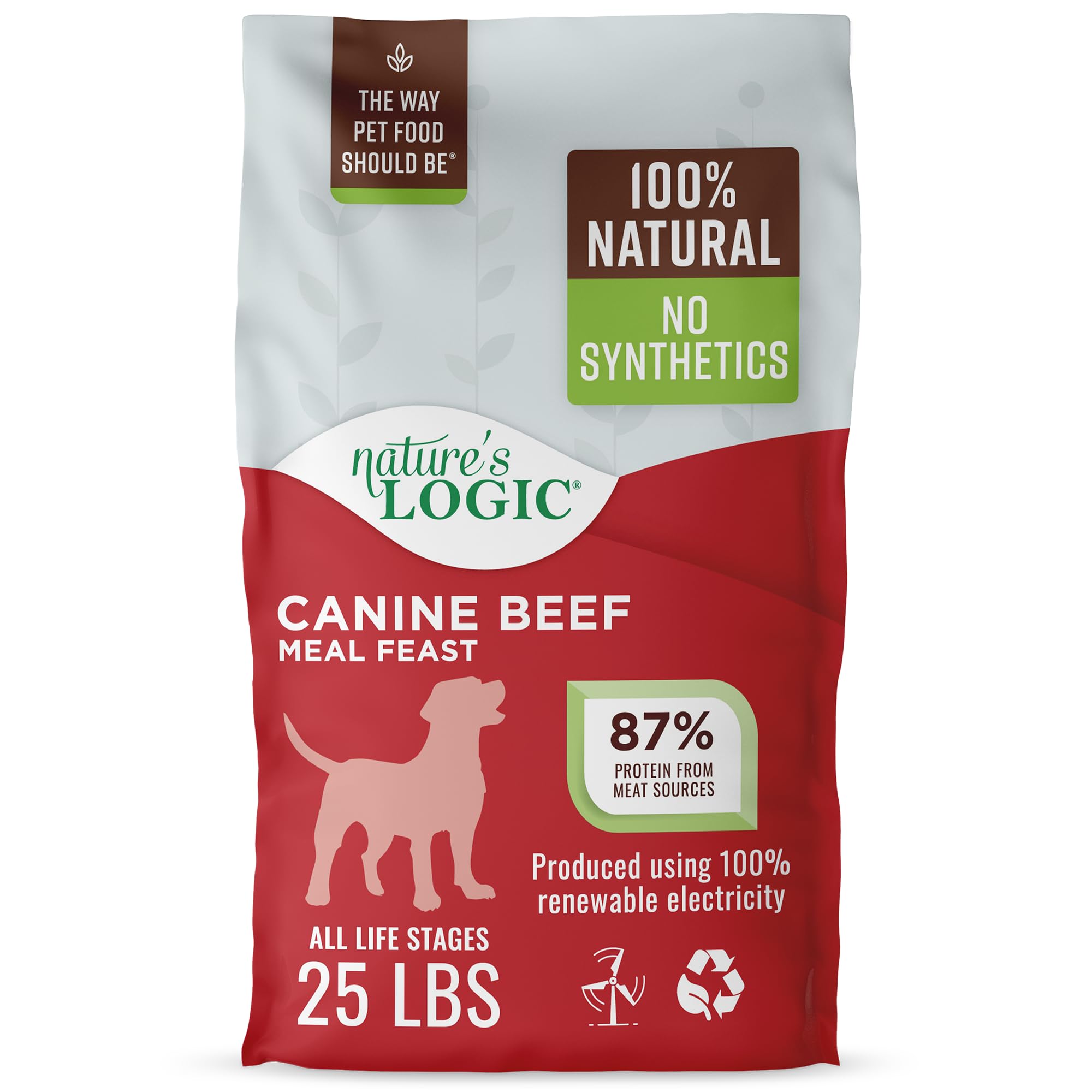 Dry Dog Food - 100% Natural - No Synthetics - for All Ages, Sizes, Breeds - Free from Common Allergens, High Protein - Beef Meal Feast, 25lbs