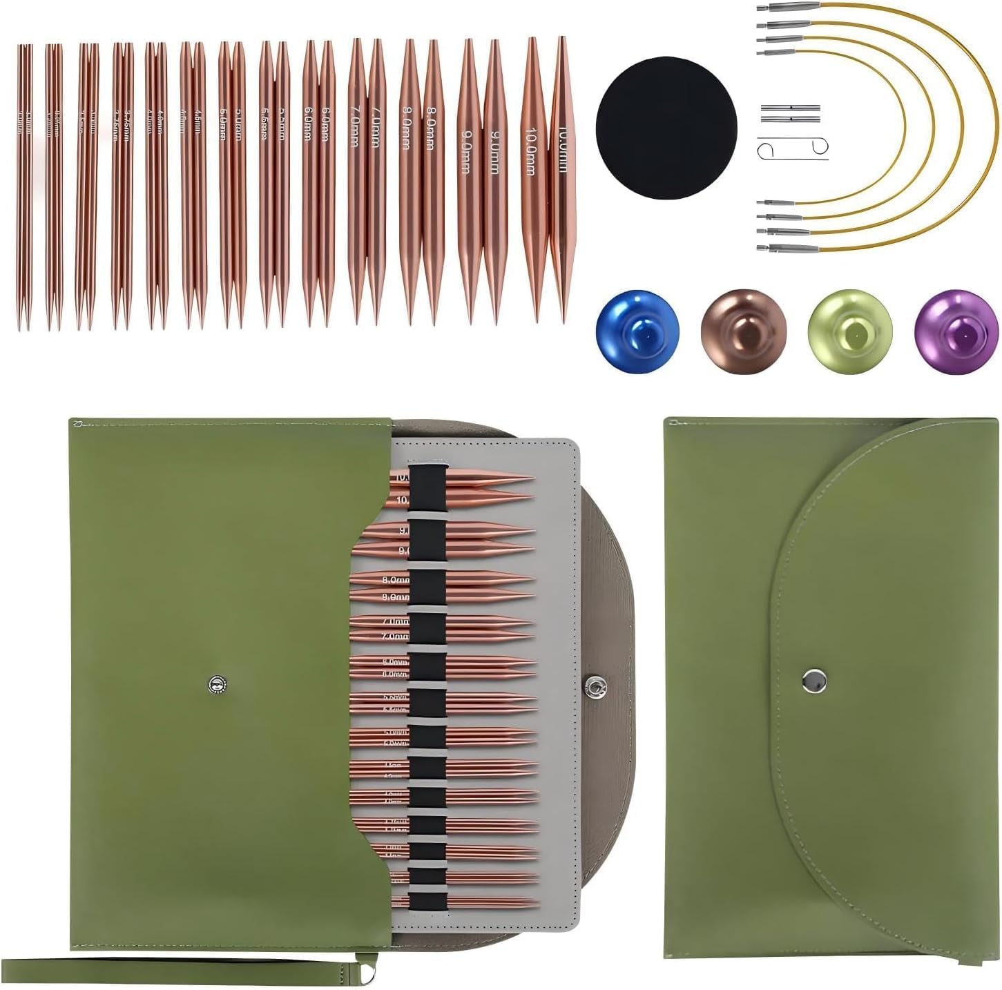 JICUICUI 13 Pairs Interchangeable Circular Knitting Needles Set, Rose Gold Aluminum Knitting Needles with 4 Cables & Full Accessories, Ergonomic Needles with Leather Storage Case
