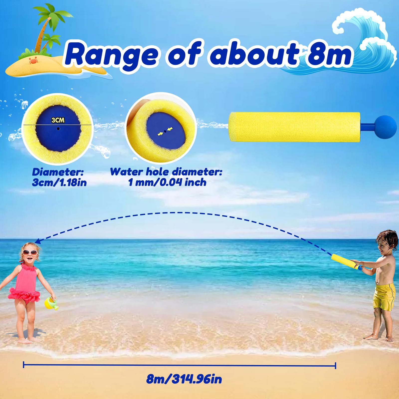 Pistola ad Acqua, 12pcs Pistole ad Acqua Schiuma, Giocattoli da Battaglia 8 m, Giocattolo Estivo per Piscina, Adatto per Spiaggia, Piscina, Giardino e Giochi All'aperto, per Bambini 3-12 anni