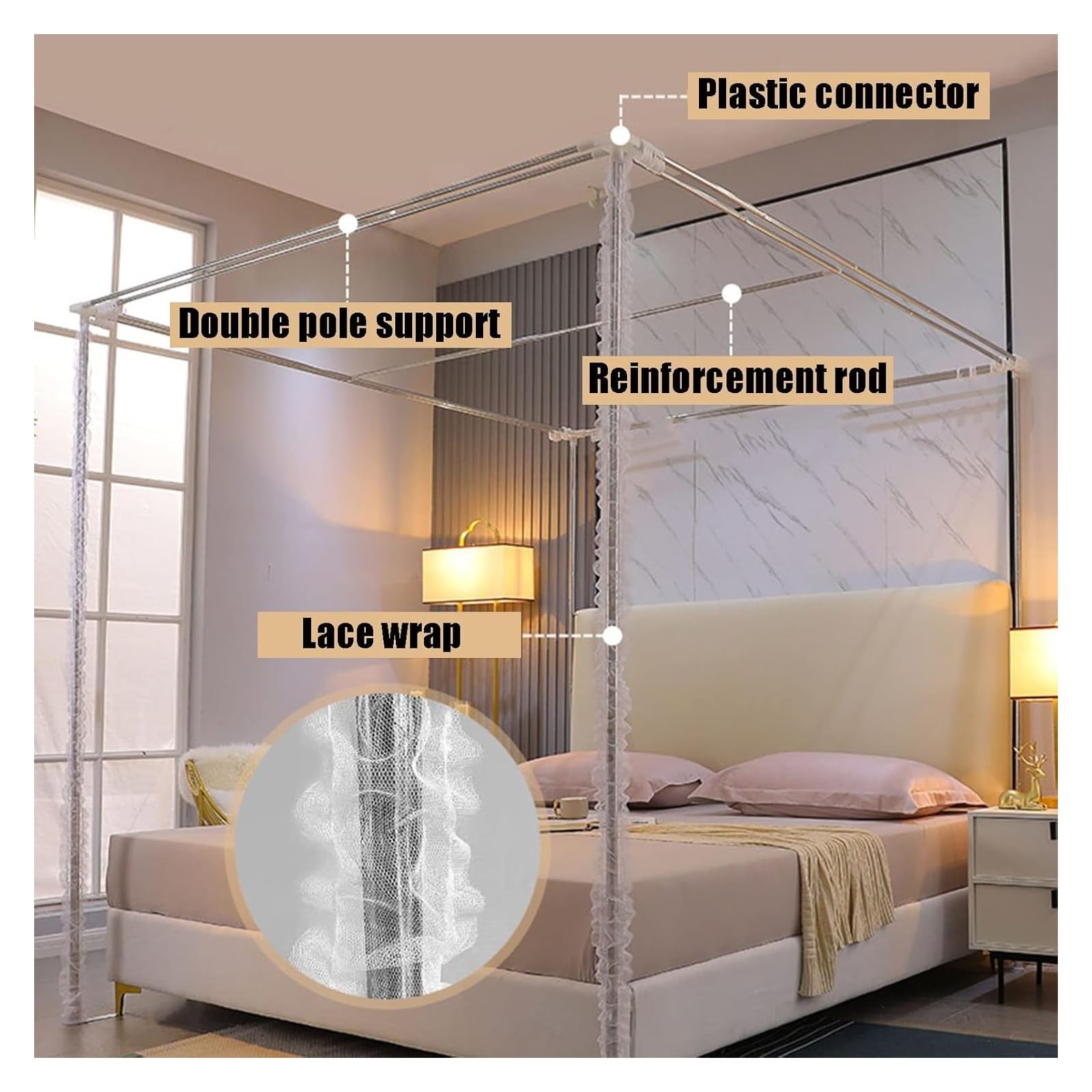 Moskitonetz Bett Doppelter Luxus-Betthimmel, Schlafzimmer-Moskitonetz-Bettvorhang(200x220x200cm)