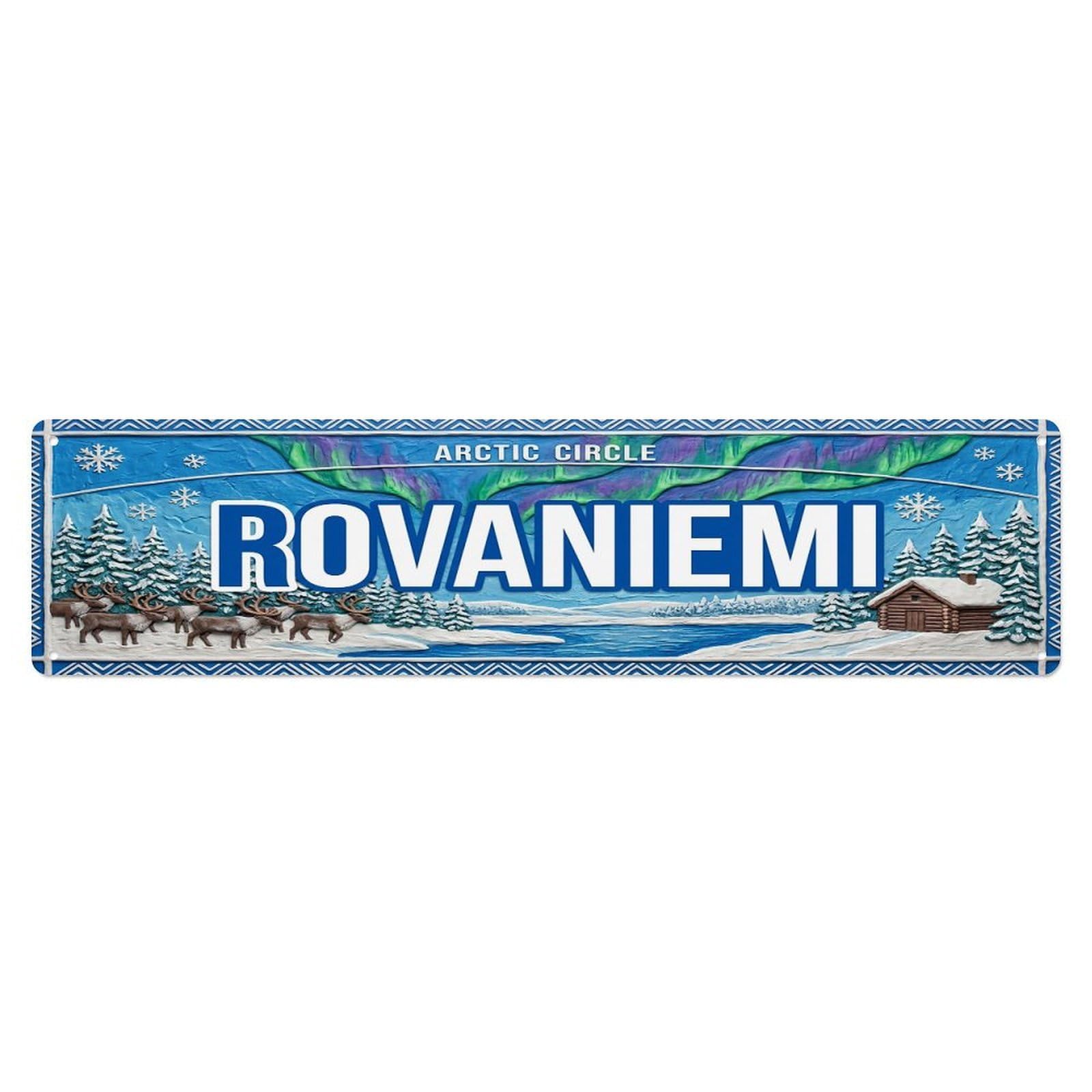 Cwbufd Vintage Style Vintage Rovaniemi Finland Flag Pattern Vintage Metal Tin Sign Plaque Wall Decor For Cafe, Club Bar, Office, Garden Metal Poster 4X16inch