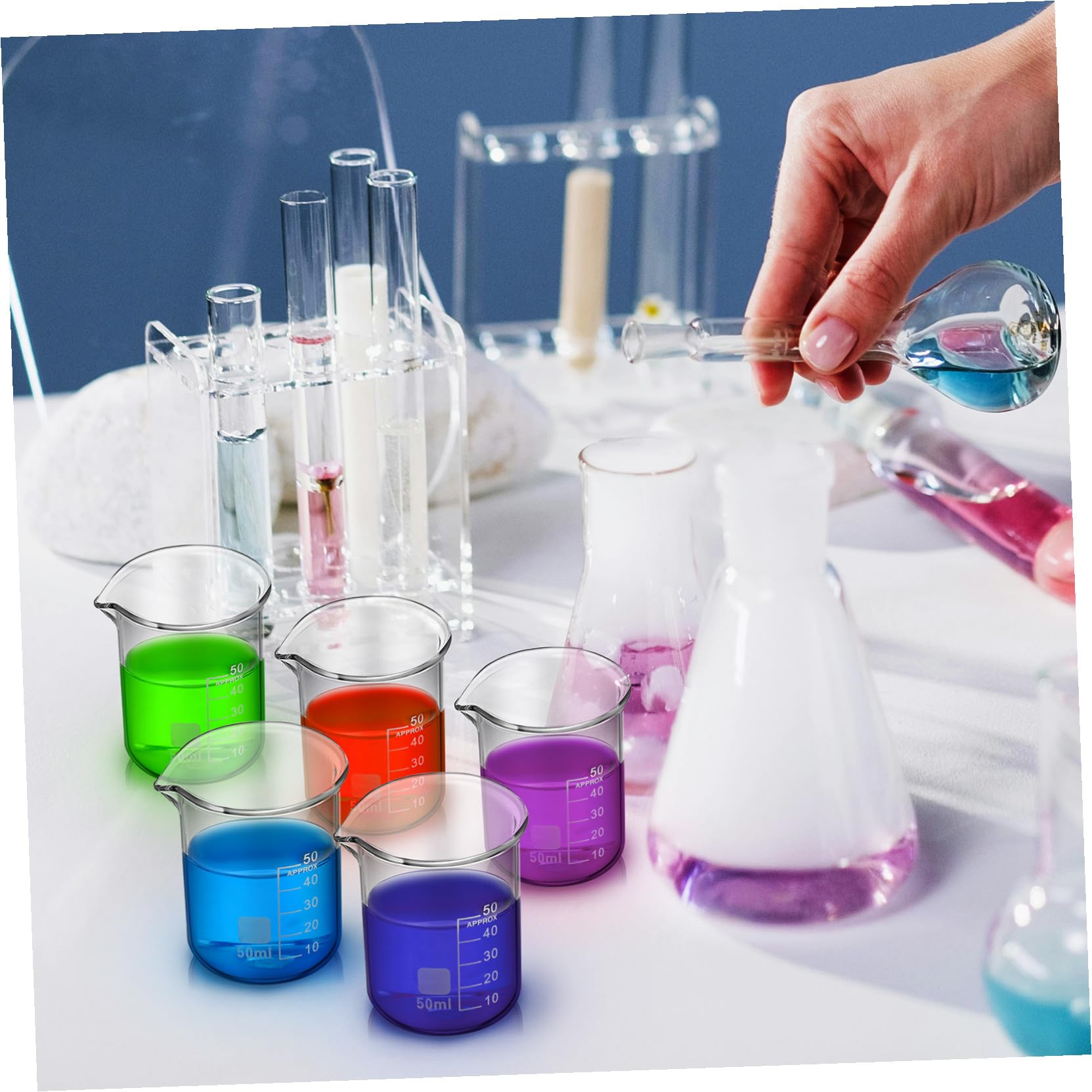 SHINEOFI Vasos Medidores de Vidrio Uso Versátil Resistentes y Estables de 50 Ml Set de 20 y Diseño Simple y Elegante para Laboratorio