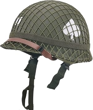 WW2 US Army M1 Helmet، WW2 Gear، WW2 Uniform، WW2 Helmet Metal Steel Shell Replica with Net / Canvas Chin Strap / Cat Eye Band DIY Painting