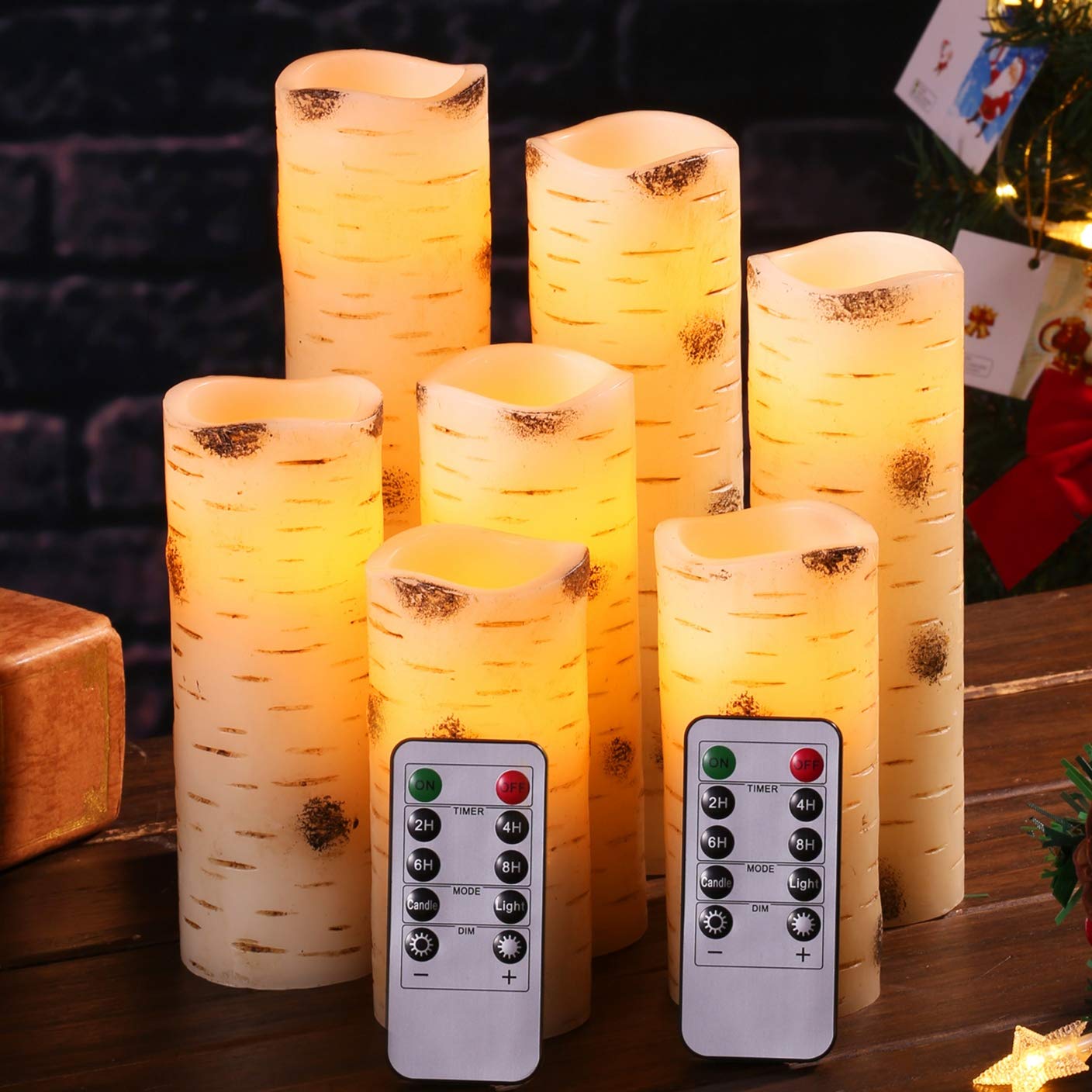 Buy Flameless Candles Flickering LED Candles Birch Bark Effect Set of 7