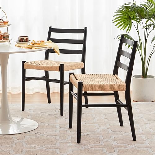 Miniatura 31 de STARY Sillas de comedor de madera de la rota con el asiento tejido cómodo, totalmente montadas Nogal - Juego de 2,Full Black - Juego de 2,Full Black