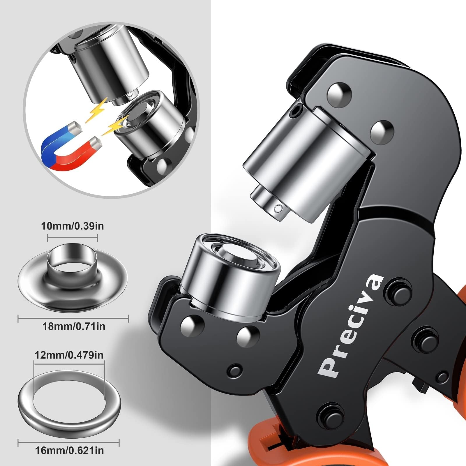 Ösenzangen Set, Profi Ösenzange mit Hebeltechnik Sichere Ösenpresse 10mm mit 500 Ösen Magnetische Ösenpresse aus gehärtetem Stahl Ösenstanze für PVC-Banner, Planen, Karton