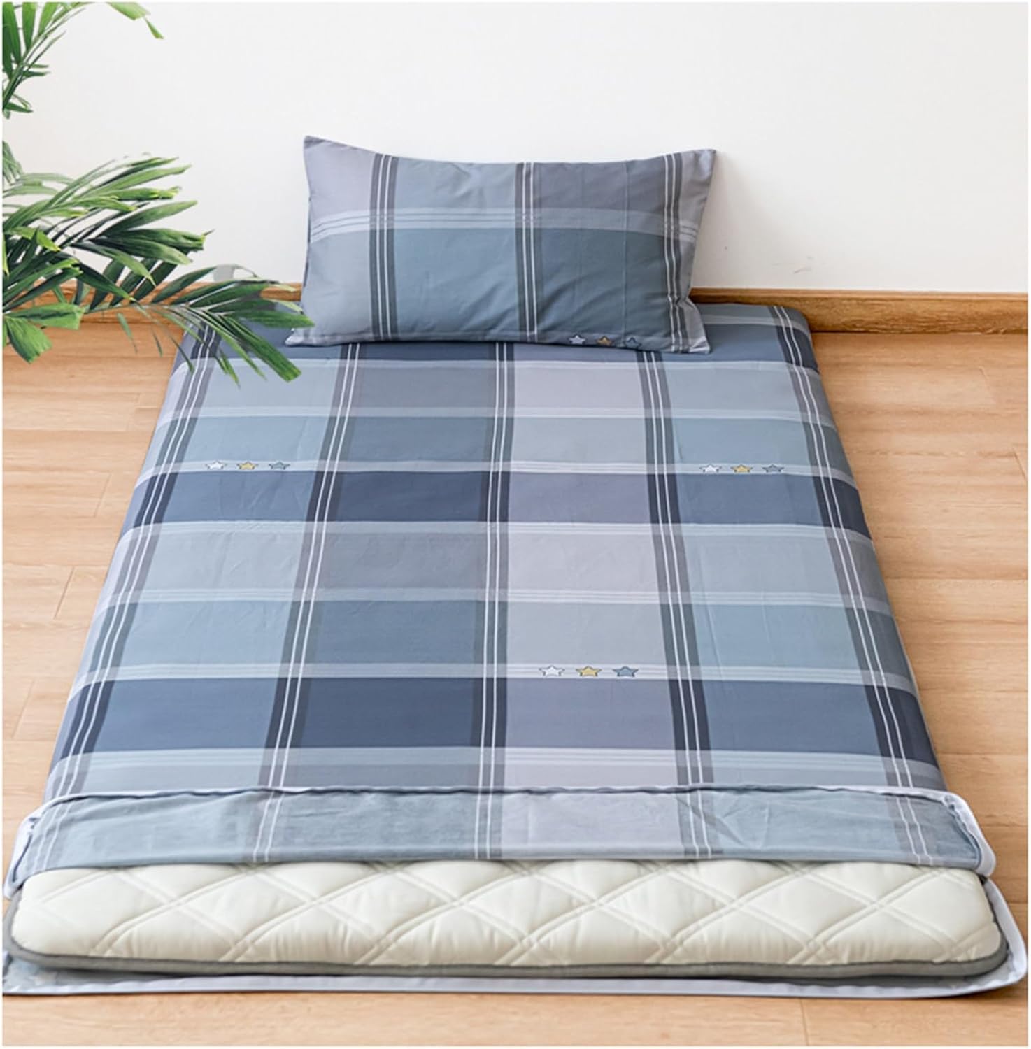 Japanese Floor Mattress Futon Cover, Japanese Zippered Futon Covers, Floor Mattress Slipcovers, Cotton, Machine Washable(Plaid,135x200cm/53x79in)