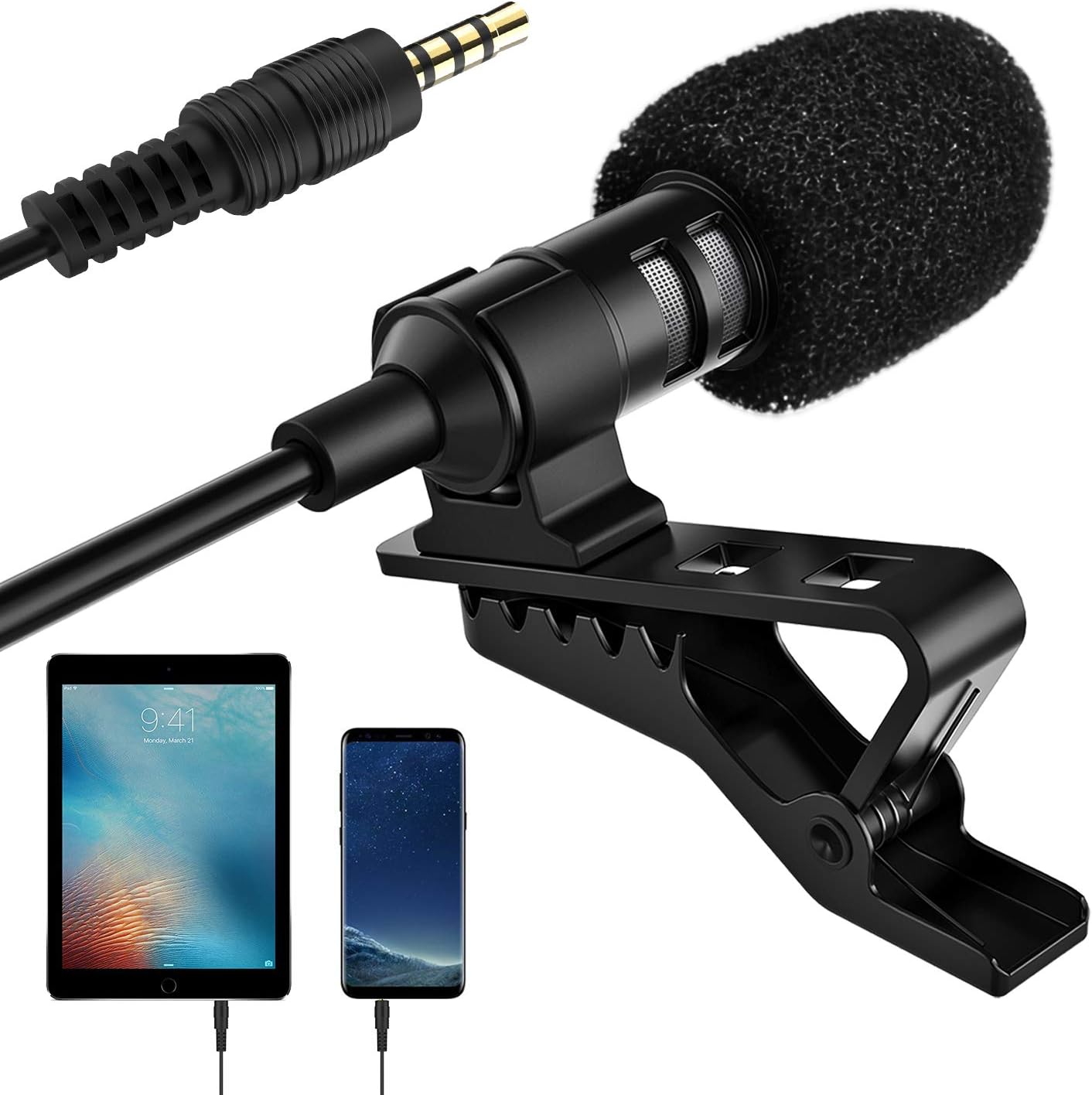 Professional Lavalier Lapel Microphone compatible with Phone DV Camera PC Laptop, Clip-On Omnidirectional Noise Cancelling Mic ( LIDIWEE, 4.6ft Cable )