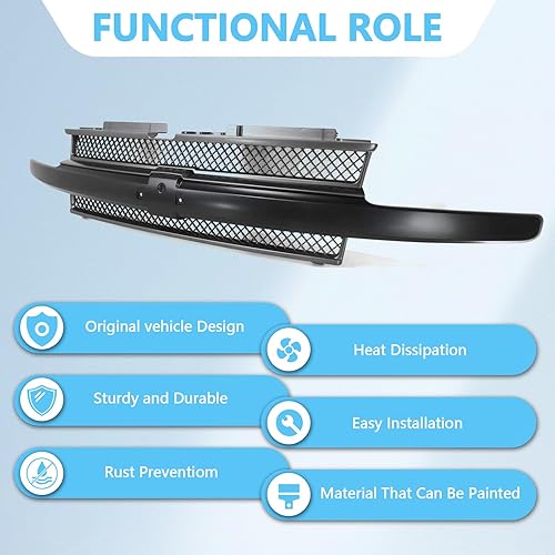 Miniatura 4 de Perfit Liner Piezas de repuesto delanteras de rejilla negra y gris, moldura negra compatible con Chevy Trailblazer 2002-2005 Reemplazo para