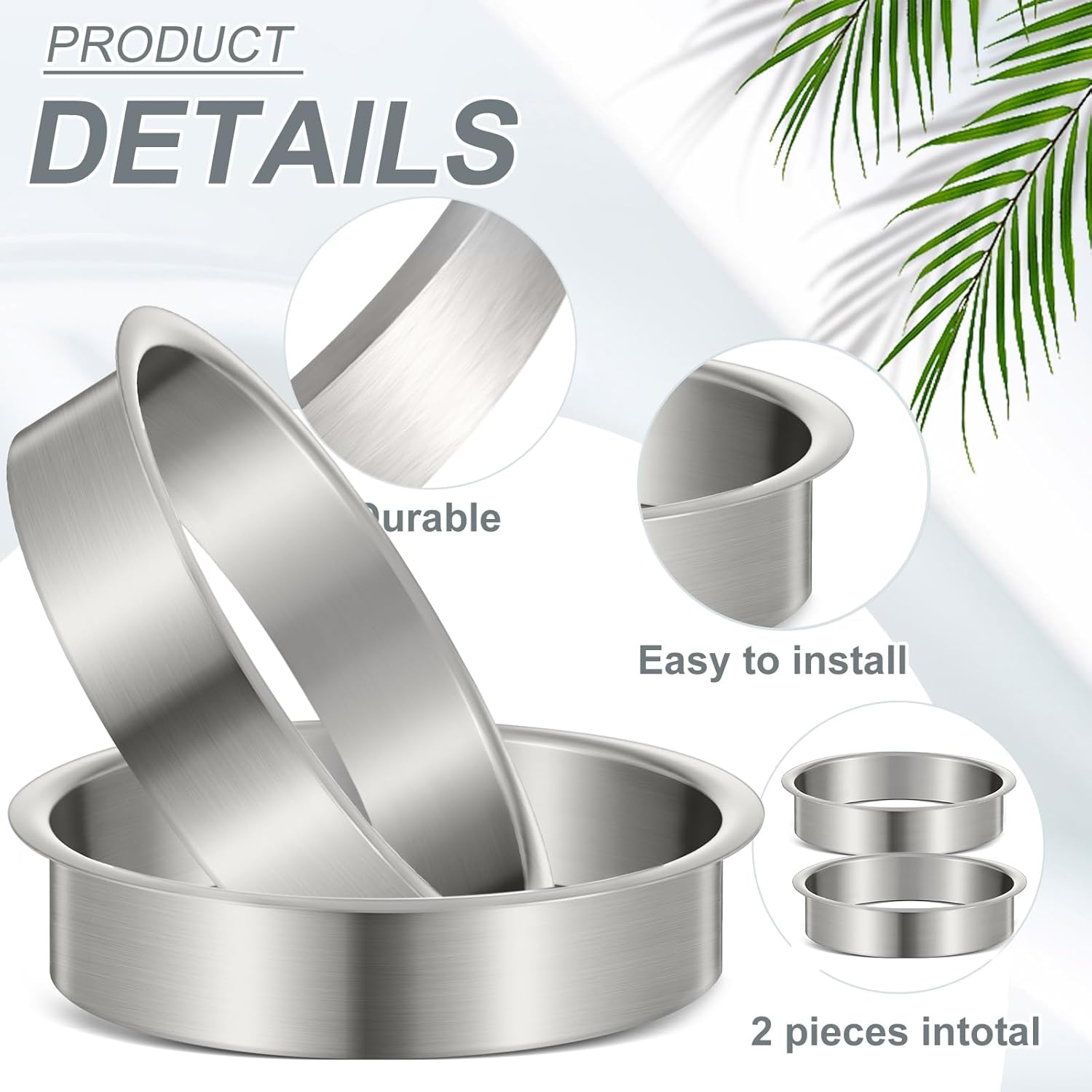 Honeydak 2 Pieces 6" (Nominal) Diameter x 2" Height 304 Polished Stainless Steel 6" x 2" Trash Grommets for Countertop Inserted Trash Kitchen Cabinet Counter Bin, Ease to Install