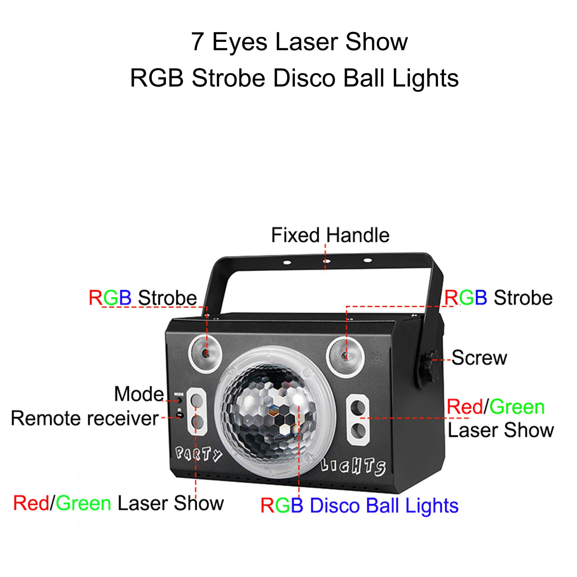 Luz de discoteca, luces de fiesta, RGB con 4 lentes activadas por sonido, luces estroboscópicas para fiestas, cumpleaños, Navidad, bodas, karaoke, bar, club, pub, hogar, habitación, decoración de