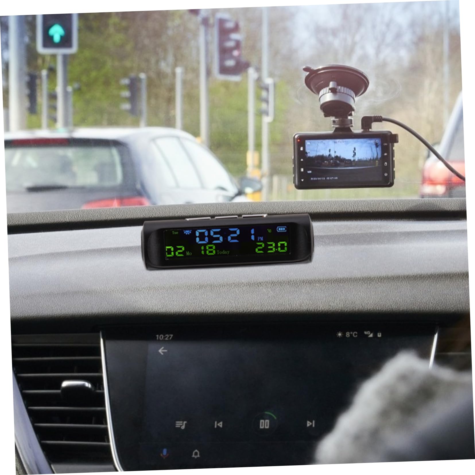 SOLUSTRE 3piezas Reloj Solar Digital Para Coche y Monitor De Presión De Neumáticos Pantalla Led Multifuncional Para Automóvil