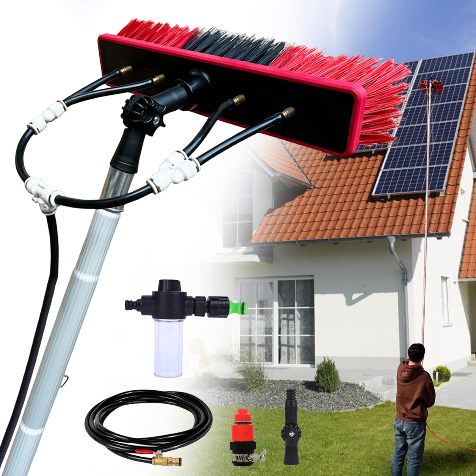 LMMIAOZ Telescopic Cleaning Brush, 3m - 13.6m Telescopic Hydrocleaner, Water Powered, Soap Dispenser, Cleaning Solar Panels, Window Cleaning Kit, Washing Trucks, Bus, Cars (55cm