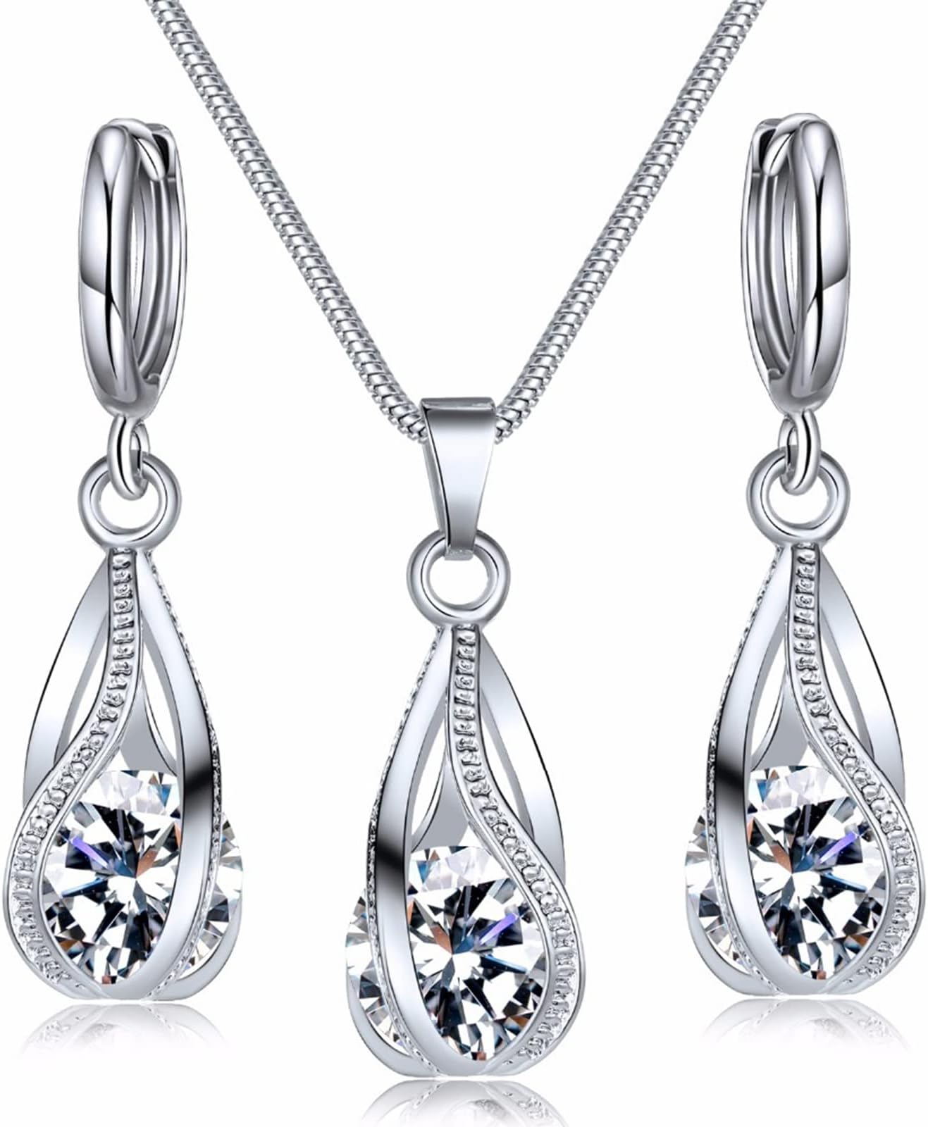 IFKM Silver Jewelry Sets for Women Rhinestone Crystal CZ Bridal Bridesmaid Accessories Necklace Earrings set for Wedding Prom Anniversary Birthday Gifts