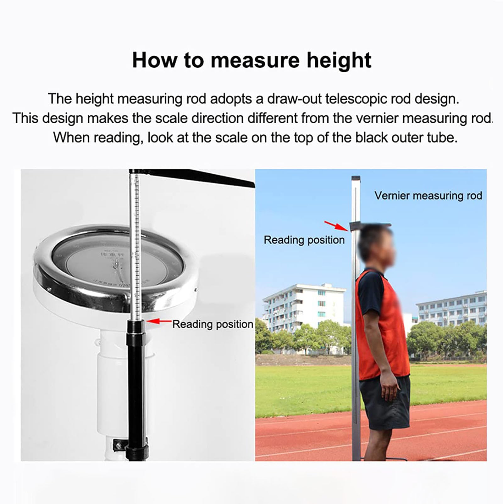 Mechanische Körperwaage mit höhenverstellbarem Messstab, professionelle Gesundheitswaage, 160 kg Tragkraft & 190 cm Messbereich, rutschfeste Matte für Schulen, Fitnessstudios und,A