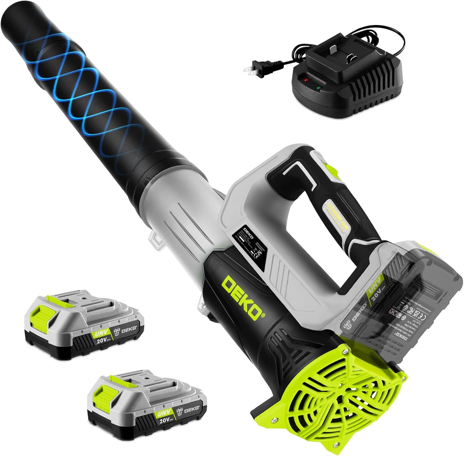 Electric Leaf Blower Cordless 18000RPM: DEKOPRO Blowers for Lawn Care with 2×2.0Ah Battery and Charger, 2 Speed Mode, Lightweight & Powerful Battery Powered Leaf Blower for Patio Yard Cleaning